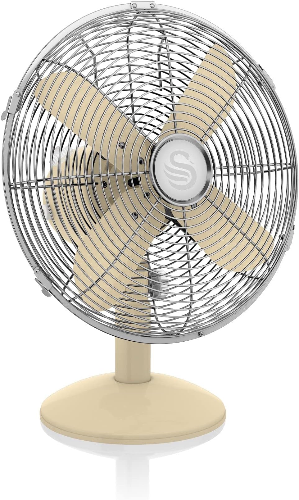 Swan SFA12620CN Cream Retro 12 Inch Desk Fan, Metal Blades, Oscillation and Adjustable Tilt Function, 3 Speed Settings, Aluminium, 45 W