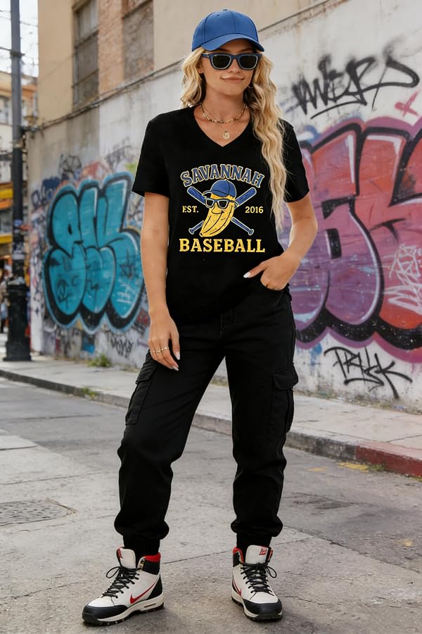 Baseball Shirts for Women Funny Banana Baseball Shirt Casual Baseball Season V Neck Short Sleeve Tee Tops by Fiscrat - Used condition - Image 8