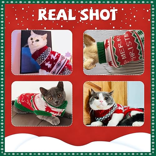 Miniatura 7 de BWOGUE Paquete de 2 suéteres de Navidad para gatos, suéteres de Navidad para perros, ropa cálida para mascotas, renos, copos de nieve, suéteres para