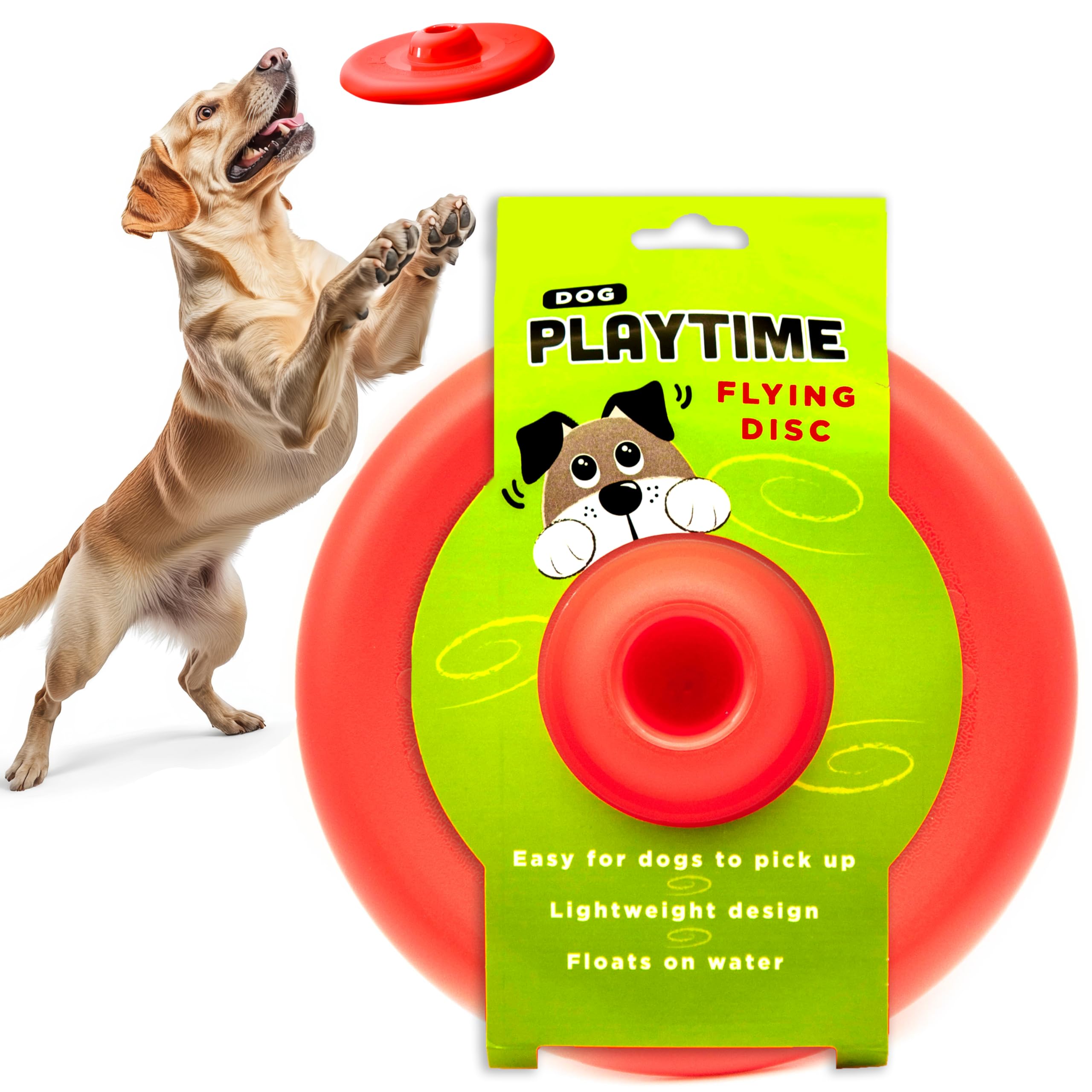 Petopedia 9" Dog Flying Discs with Standing Grip Cone for Easy Pick-up - Lightweight, Saucer Ring - Interactive Pet Training Toys, Outdoor Fetch Play for Dogs, Exercise (Red)