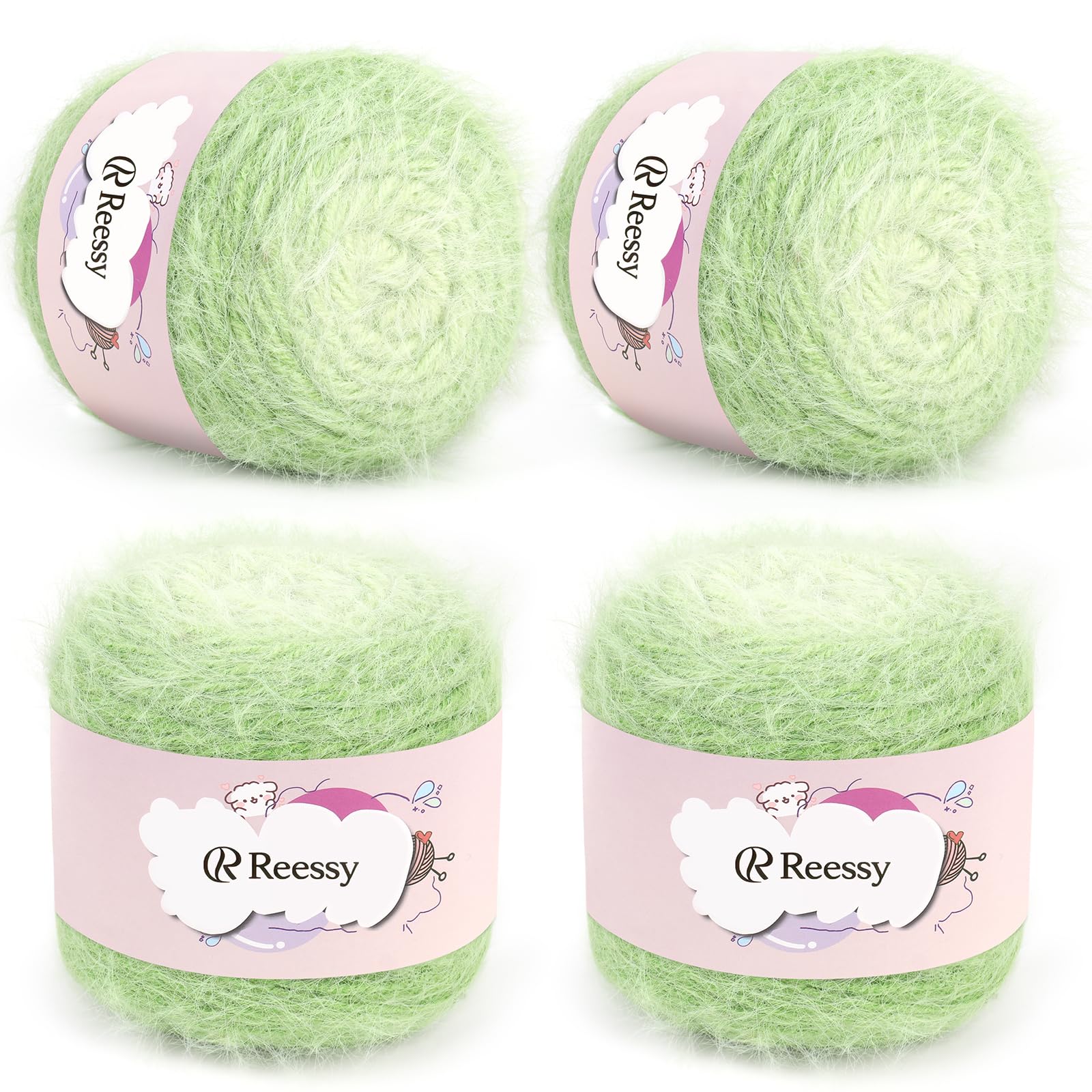 Reessy Ombre Yarn for Crochet-4×100g/200m Plush Gradient Yarn-38% Wool, 40% Nylon, 22% Acrylic-Soft Fluffy Double Knitting Wool for Blanket Sweaters Scarves Hat and Colorful Crafts-Green Ombre
