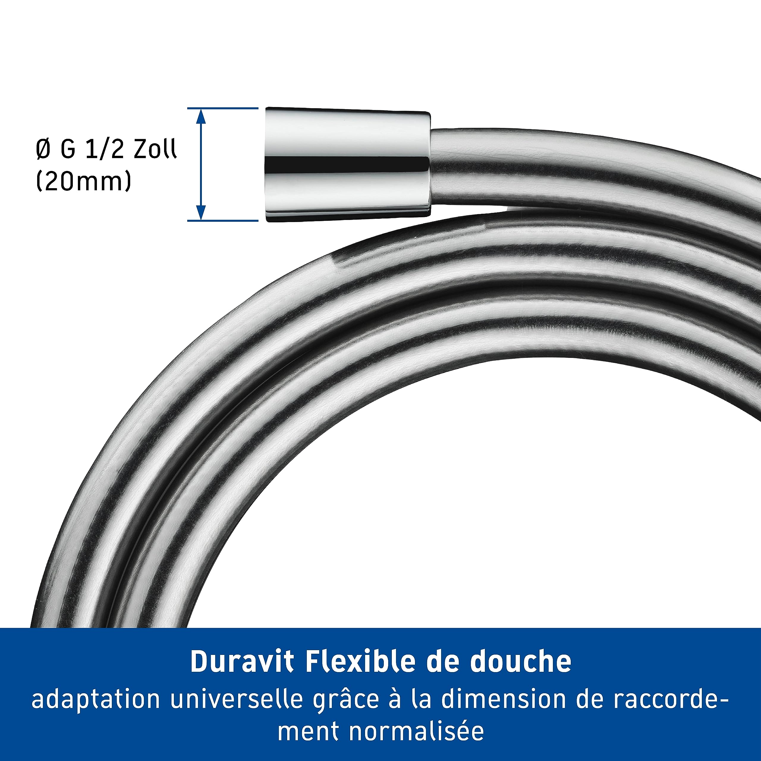 Set de douche Duravit, set de douche avec 3 types de jets, barre de douche (810 mm) avec douchette à économie d'eau, flexible de douche avec protection anti-torsion, chromé