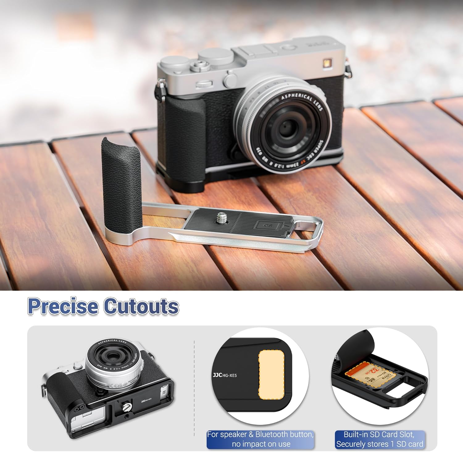 X-E5 L-Shape Hand Grip with Shutter Button for Fuji Fujifilm XE5 XE-5 Handgrip Handle Compatible with Peak Design Capture Camera Clip, Built-in SD Card Slot & Arca Quick Release Design - Black(NO SD) - Image 3