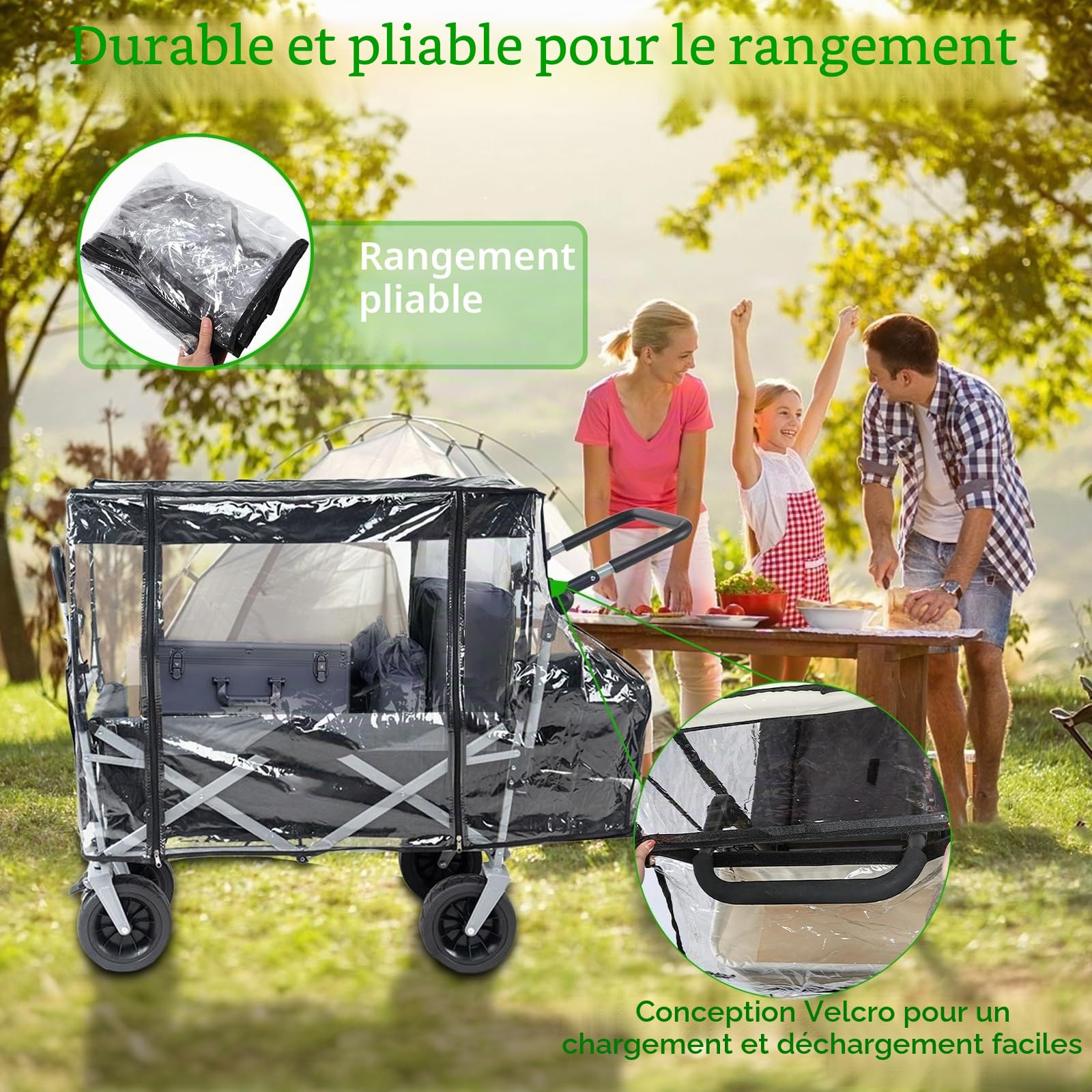 Housse de Pluie pour Chariot Pliable, Housse de Pluie Pliable Universelle, Accessoires pour Chariot à Bras Transparente Anti-Poussière et Anti-Neige
