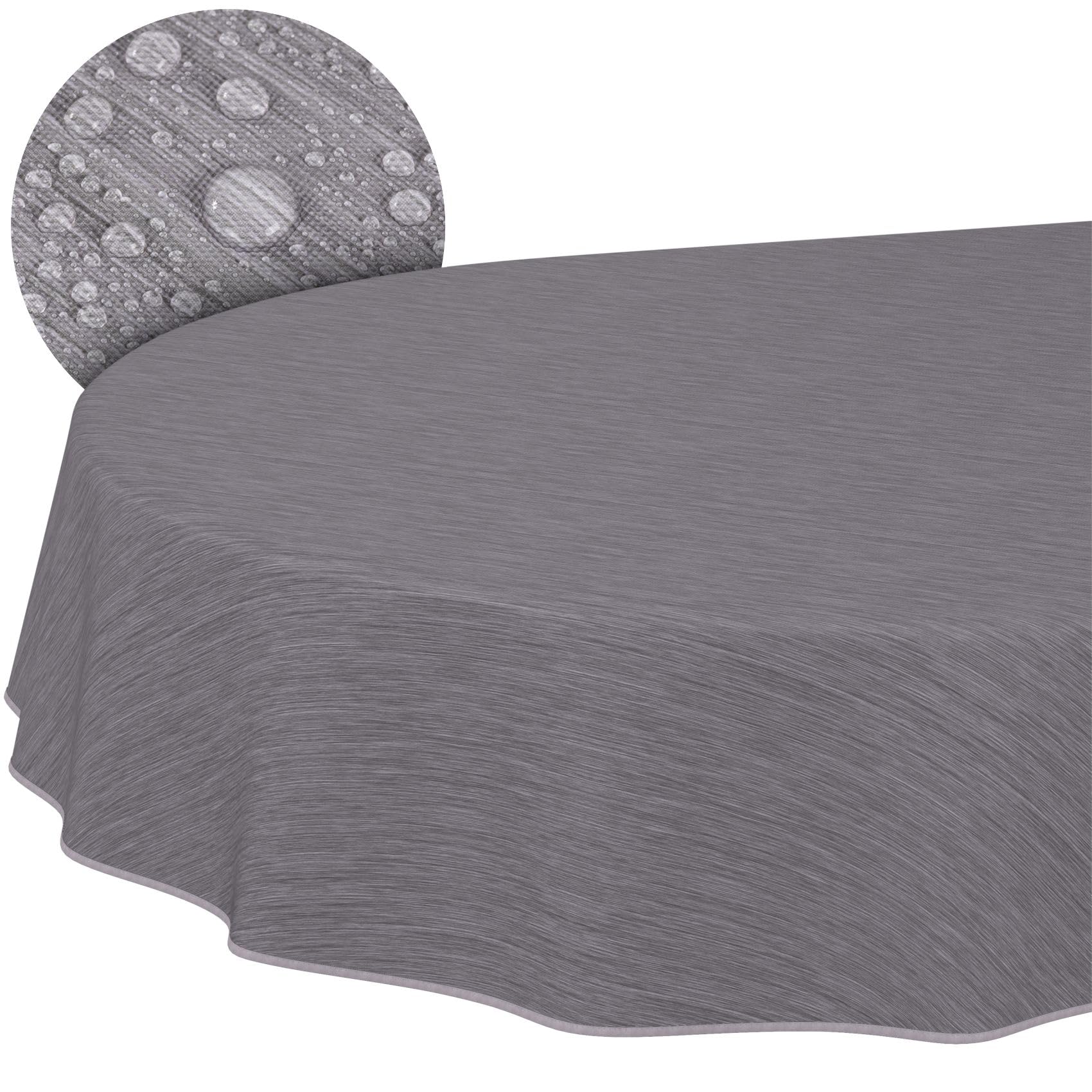 Washable Oilcloth Tablecloth Garden Tablecloth Linen Look Easy Care Water-Repellent 200 x 140 cm (Oval) Grey with Hem