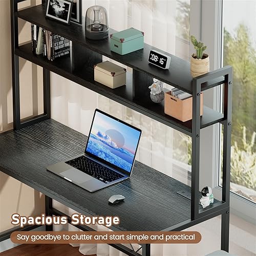 Miniatura 7 de ALLSTAND Escritorio para computadora con soporte de impresora y gabinete, escritorio de juegos de 69 pulgadas con luces LED y tomas de corriente,