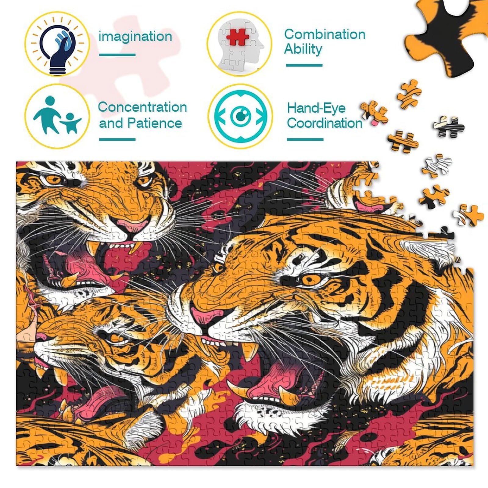 Tiger Puzzles, Puzzle 1000 elementów, Puzzle dla dorosłych, kolekcja wyzwań, niemożliwe puzzle, wysokiej jakości nadruk 1000 sztuk (75 x 50 cm)