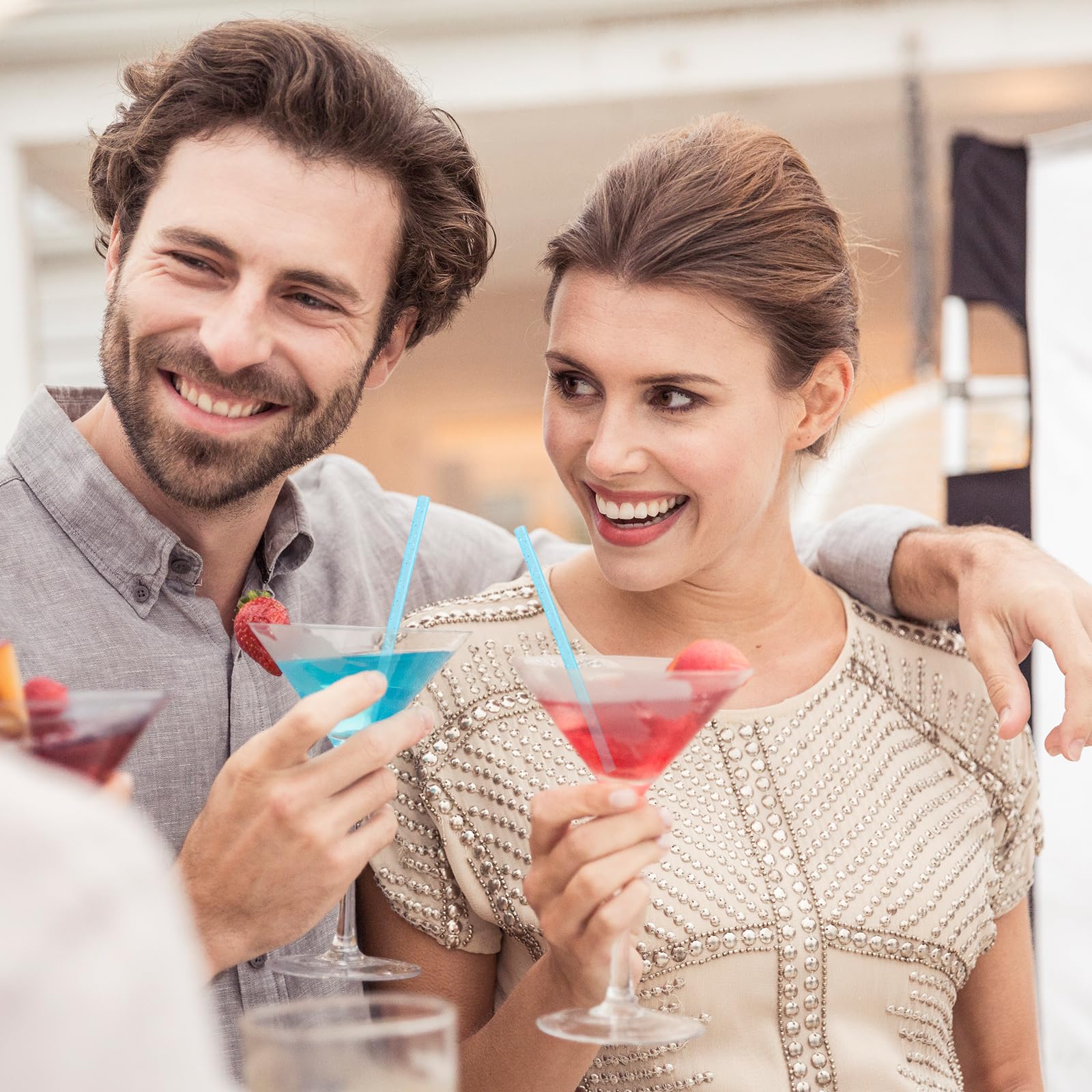 Cocktail-Strohhalme für Mini-Trinkhalme, Polypropylen, Glitzer, wiederverwendbar, blau, glitzernd, 50 Stück Küche, Haushalt & Wohnen