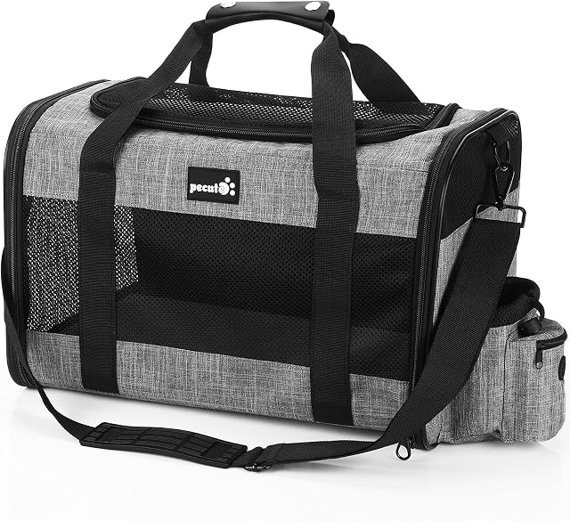 pecute® Pet Carrier Bag, Cat Carrier Handbag, Portable Dog Travel Bag, Breathable Mesh Fabric, Suitable for Both Long And Short Trips, Used for Cats and Puppies Under 7KG (M,Grey)