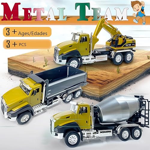 Miniatura 2 de Coches de metal a escala 150 paquete de 3 vehículos de construcción de ingeniería camión volquete excavadora camión mezclador juguetes de coche con