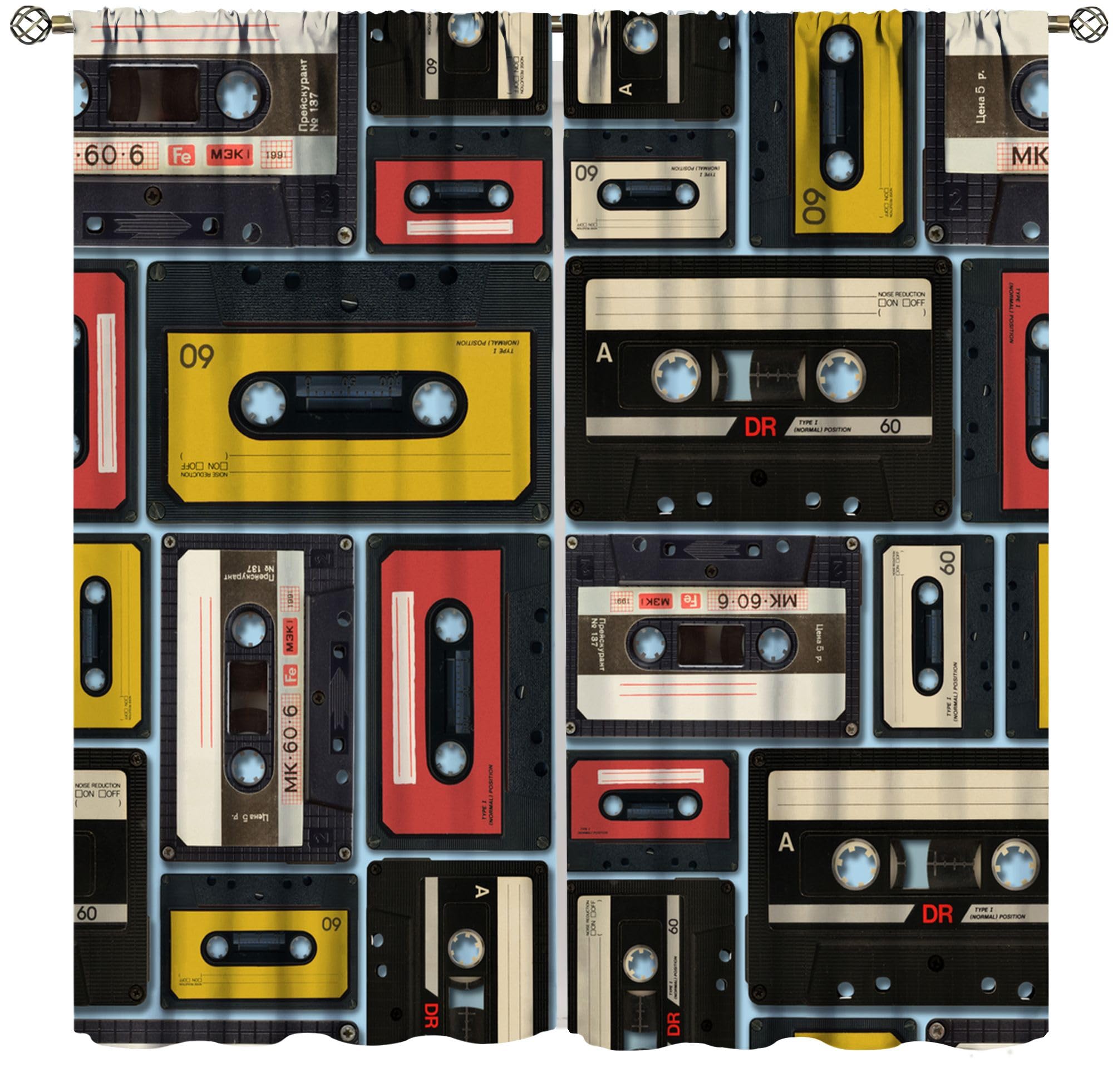 Rideaux rétro à motif bande audio imprimé vintage haute définition 132x213cm
