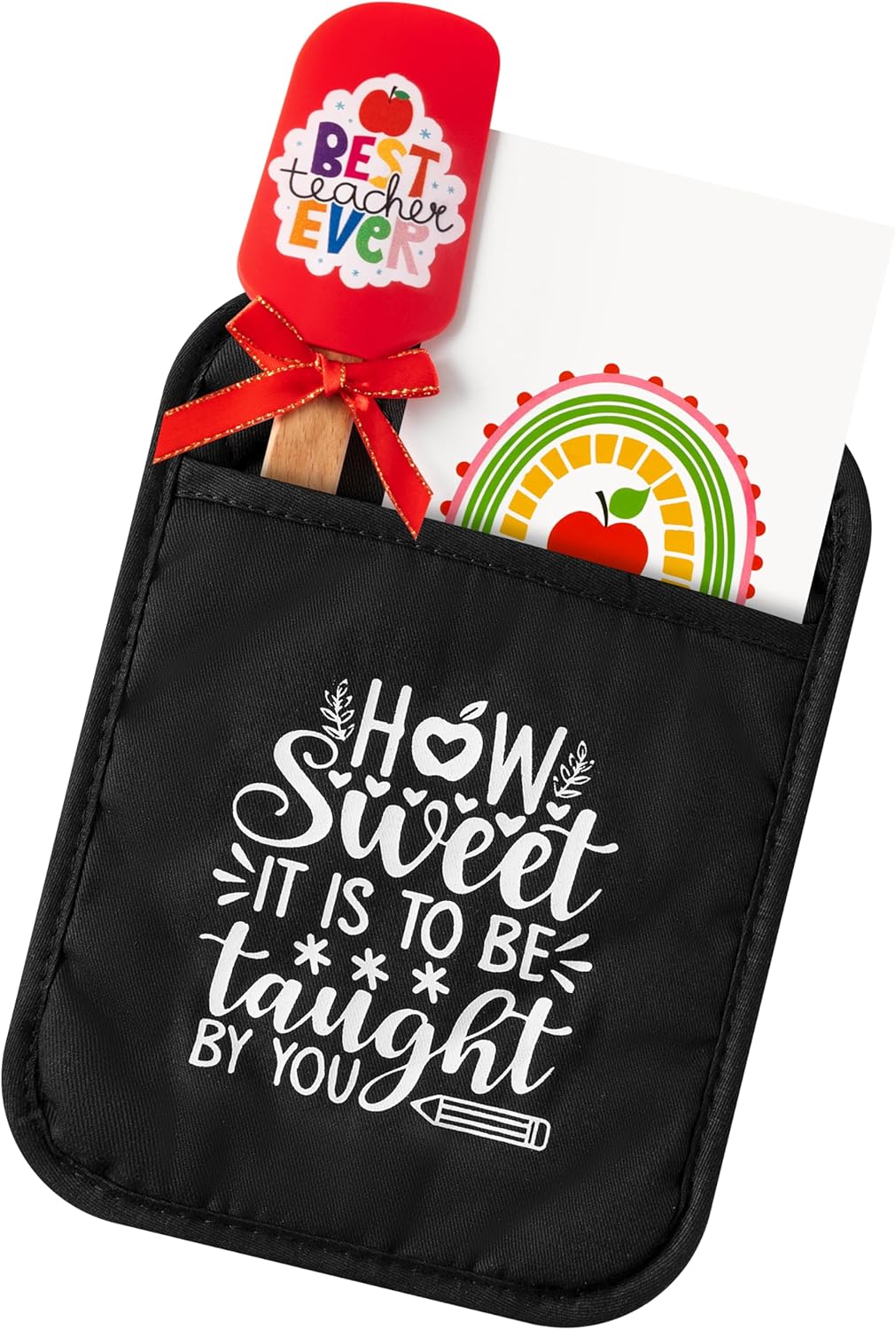 R HORSE Teacher Appreciation Gifts Bulk - 4 Set Thank You Present Potholder with Silicone Scraper Thank You Card, Funny Cookie Bag Heat Resistant Oven Mitt End of Year Teachers Gift Baking Supplies
