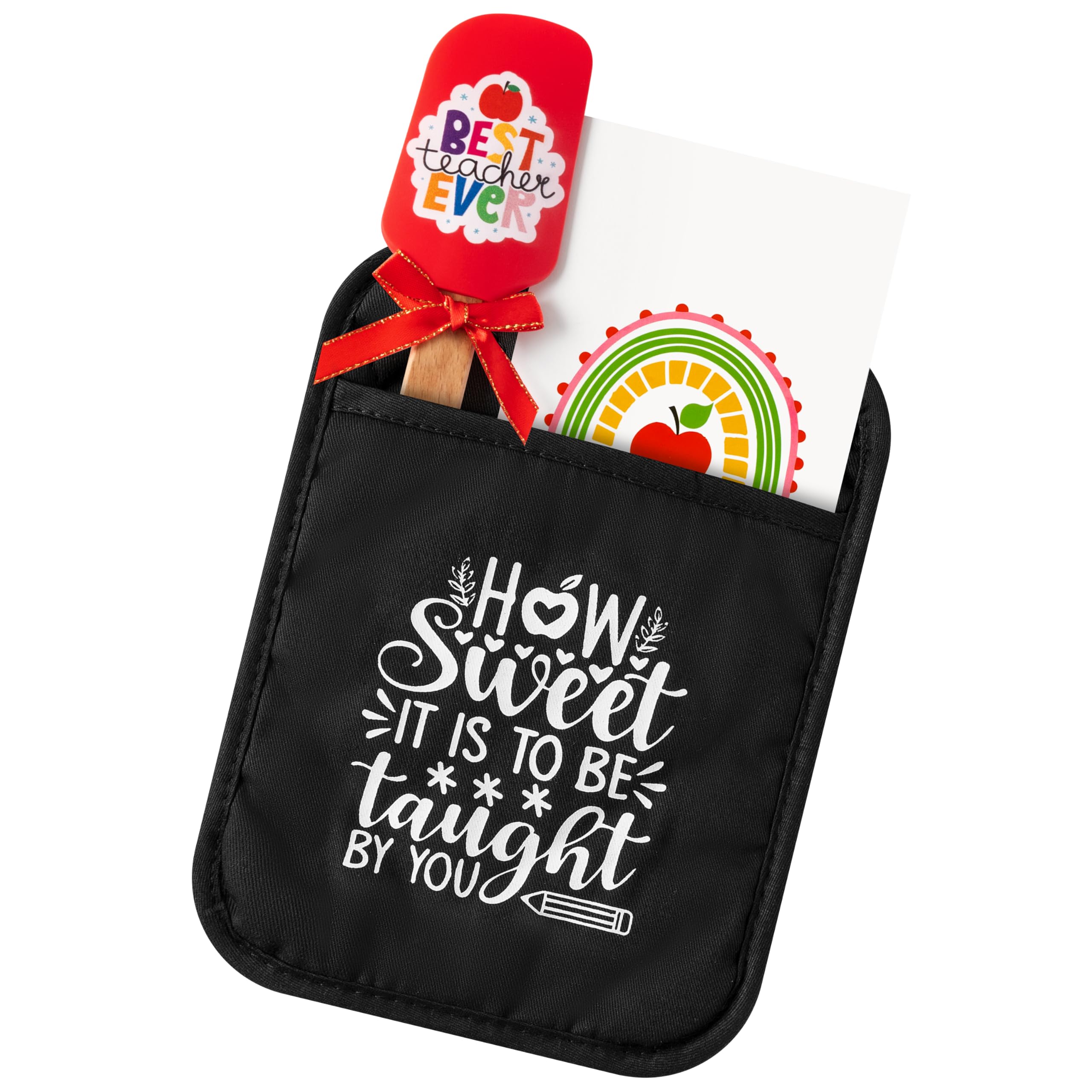 R HORSE Teacher Pot Holder Gift Set, Thank You Present Potholder Funny Cookie Bag, Heat Resistant Oven Mitt with Silicone Spatula Greeting Card, Baking Cooking Kitchen Teacher Appreciation Day Gift