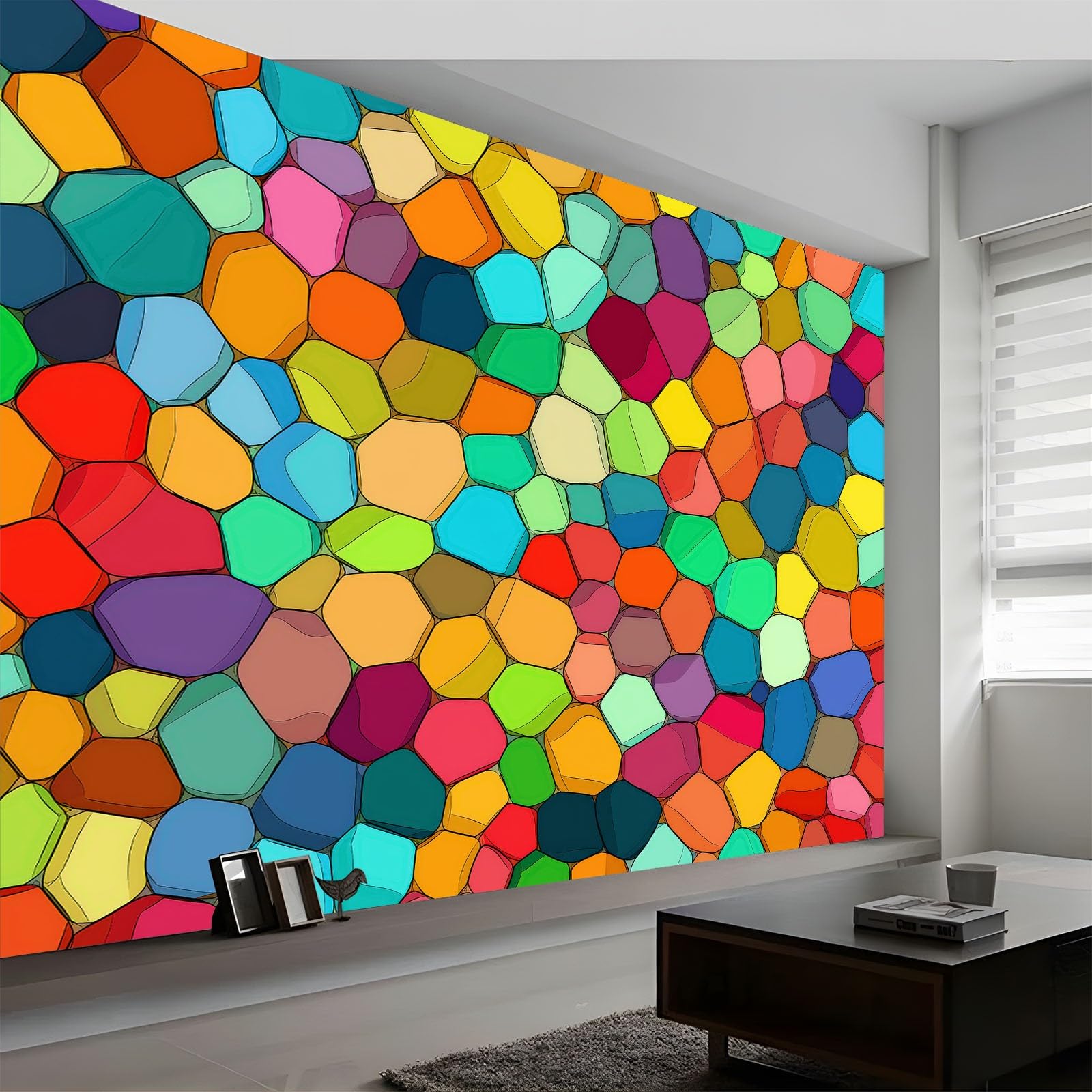 Murals Photo Wallpaper Geometric 400 x 280 cm, Wall Mural Abstract Mosaic Colorful Hexagons Home Living Room Backdrop Wall Interior Decoration Wallpaper