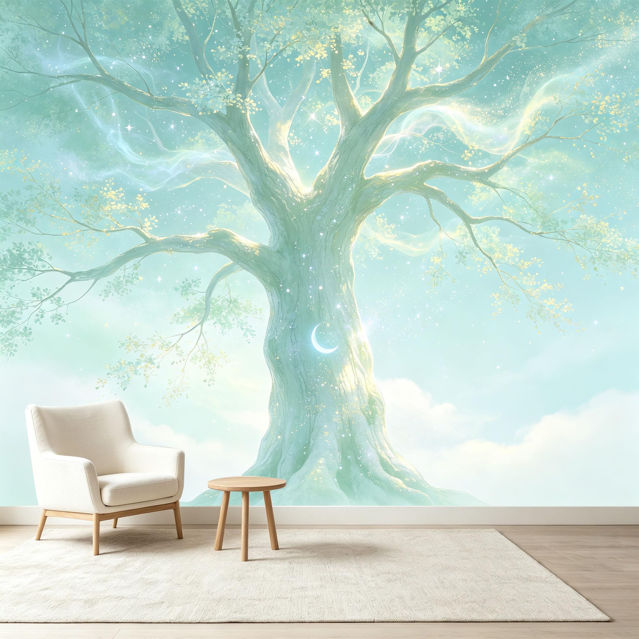 Custom Size Wall Murals Cosmic Ancient Tree Nebula Energy Giant Tree Self-Adhesive Wall Fabric Removable Wallpaper Wall Decor for Living Room Bedroom Bathroom