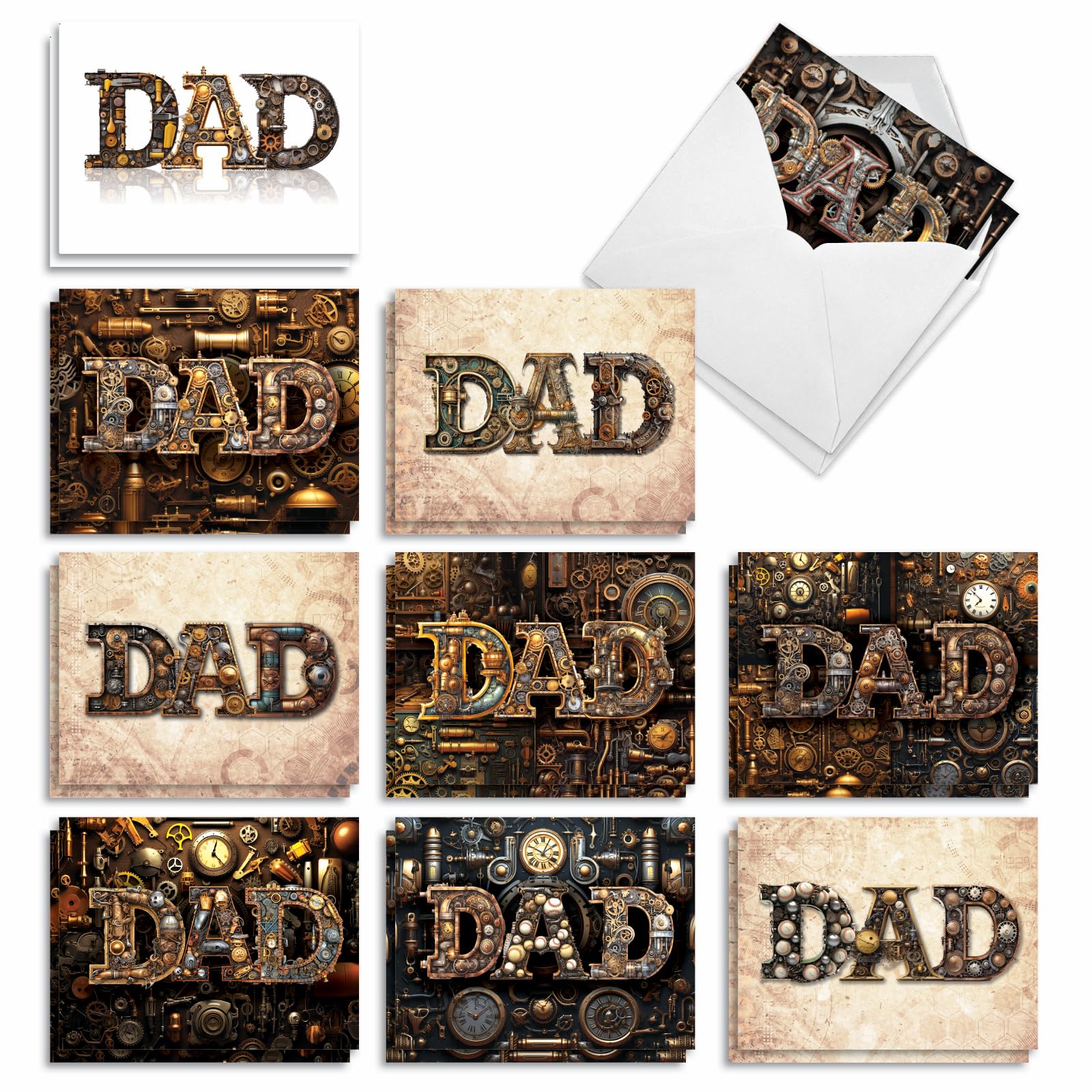 The Best Card Company 20 Assorted Father's Day Notecards Box Set 4 x 5.12 Inch with Envelopes (10 Designs, 2 Each) Dad Letters AM10989FDG-B2x10