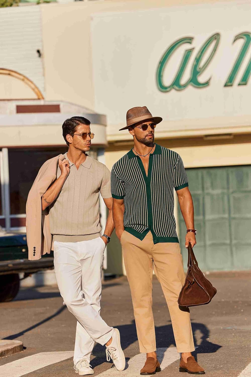 COOFANDY Mens Knit Button Down Shirts Short Sleeve Polo Shirt Vintage Striped Casual Shirts - Image 4