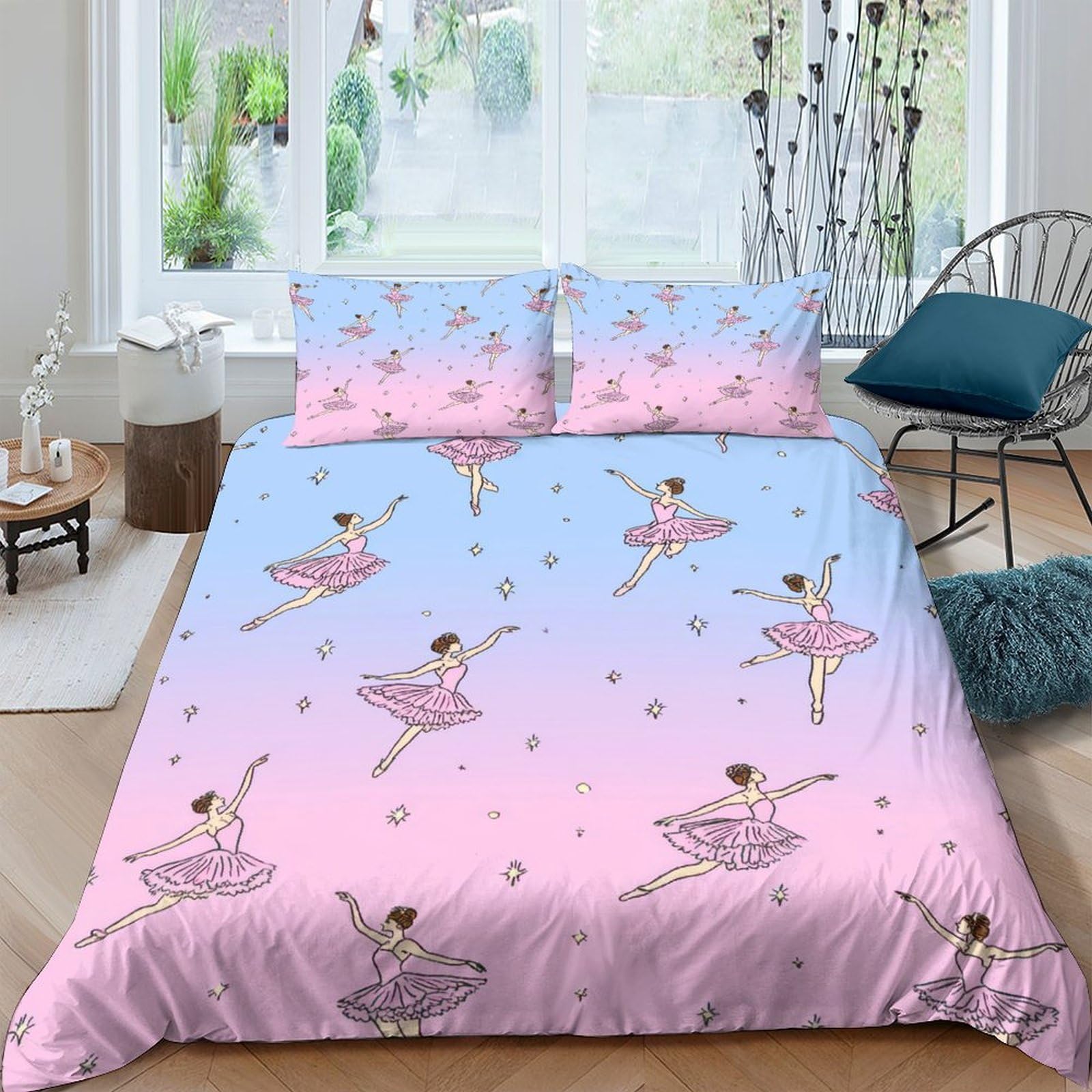 Ctjqhvkz Style-7 3D Printed Ballet Dancer Fitted Sheet Microfiber Soft Gradient Pink Blue Bed Cover Anti-Slip For Bedroom Dorm Mattress Protection Single（135X200cm）