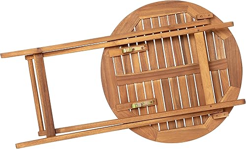 Miniatura 9 de BizChair Juego de 3 piezas de bistró plegable para patio, madera de acacia con acabado natural, mesa redonda para interiores y exteriores, 2 sillas,