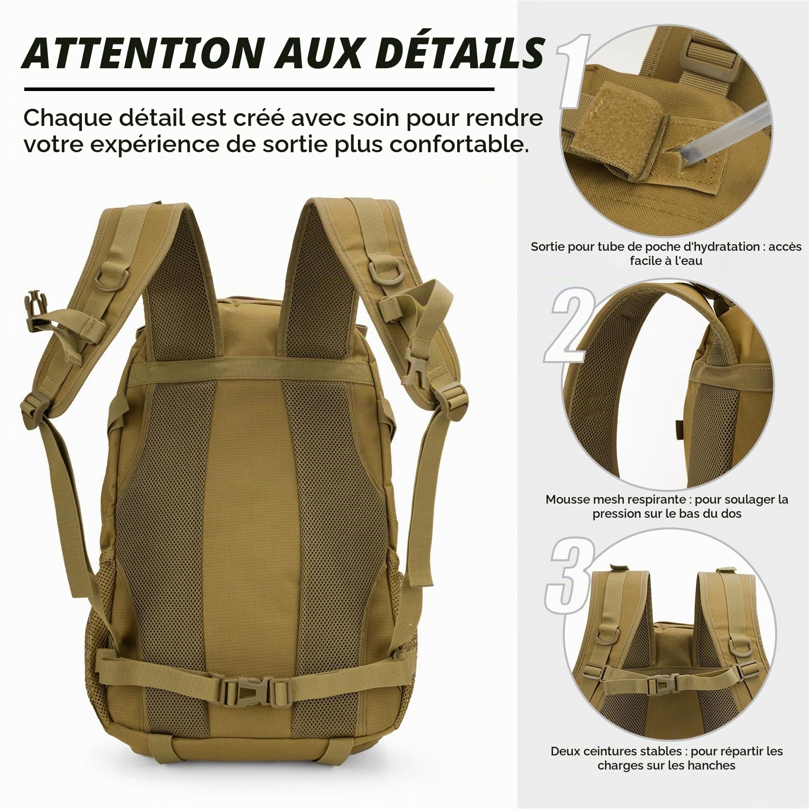 Jueachy Sac à Dos Tactique Militaire 30L Grande Capacité Sac Randonnée Daypack Sac à Dos Multifonction pour Trekking Voyage Camping Escalade Alpinisme Pêche École ou Utilisation Quotidienne