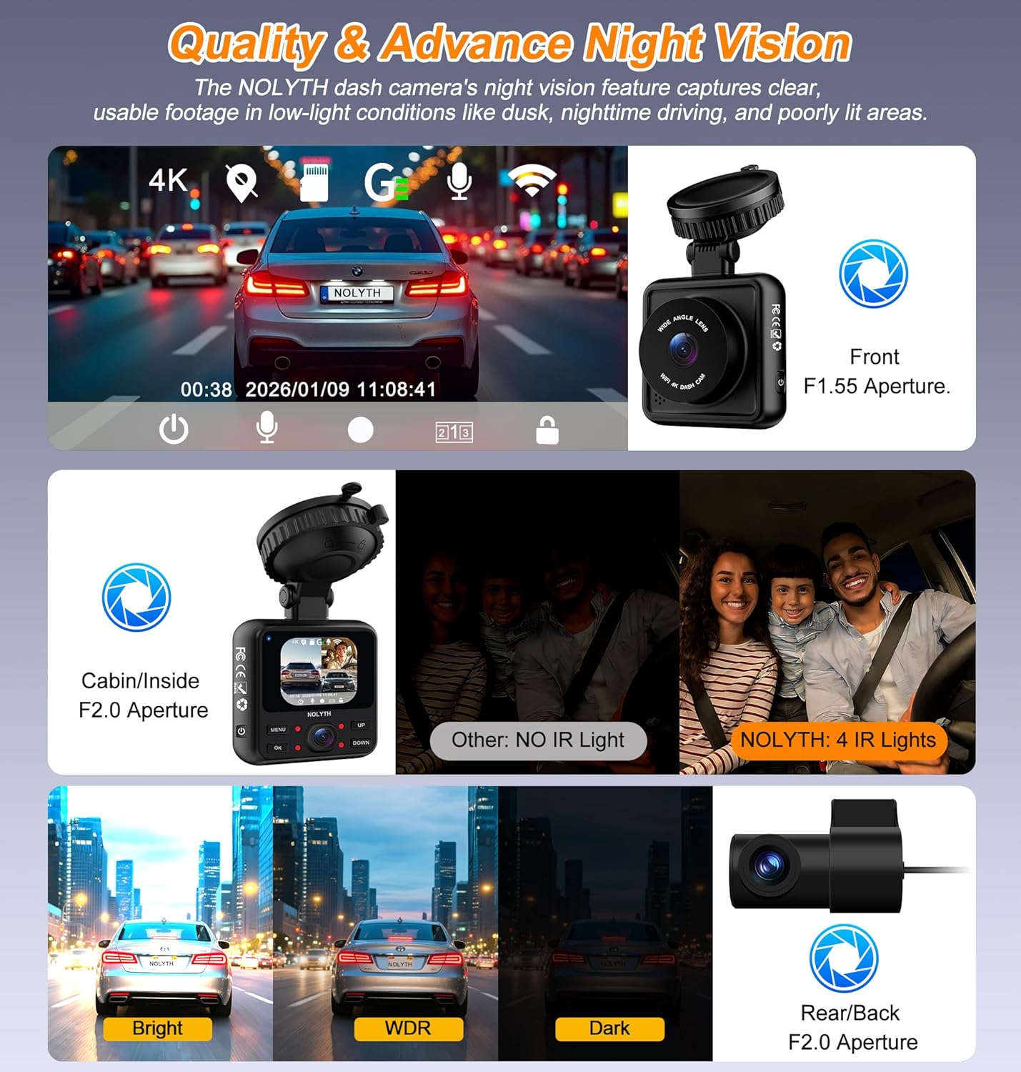 4K Dash Cam Front and Rear: FHD 3 Channel 4K+2K+1080P Dash Camera for Cars with Free 64GB Card 5G Wi-Fi Night Vision G-Sensor 24H Parking Mode for Uber Lyft Families/New Drivers