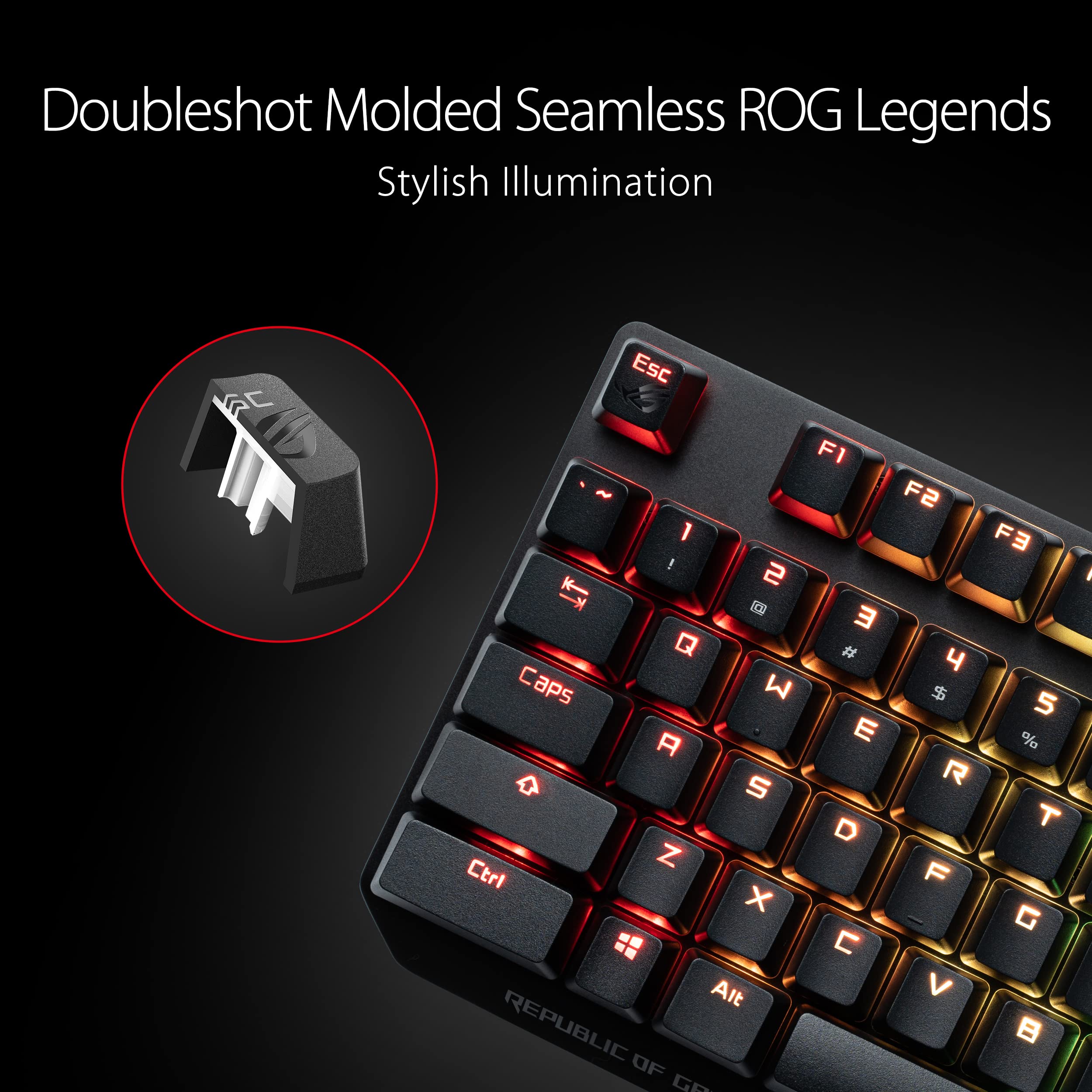 ASUS ROG SET TASTI PBT, Qualità Premium, Materiale a Lunga Durata, Neri | Steli Ridotti, Profili A Media Altezza, Resistenti, Click Migliorati (Layout a 104/105 Tasti per Stati Uniti e Regno Unito)