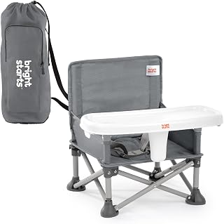 Bright Starts Pop N Sit Portable Booster Seat - 3-in-1 Floor, Feeding & Toddler Booster, Indoor/Outdoor, Grey, 6M-3Y