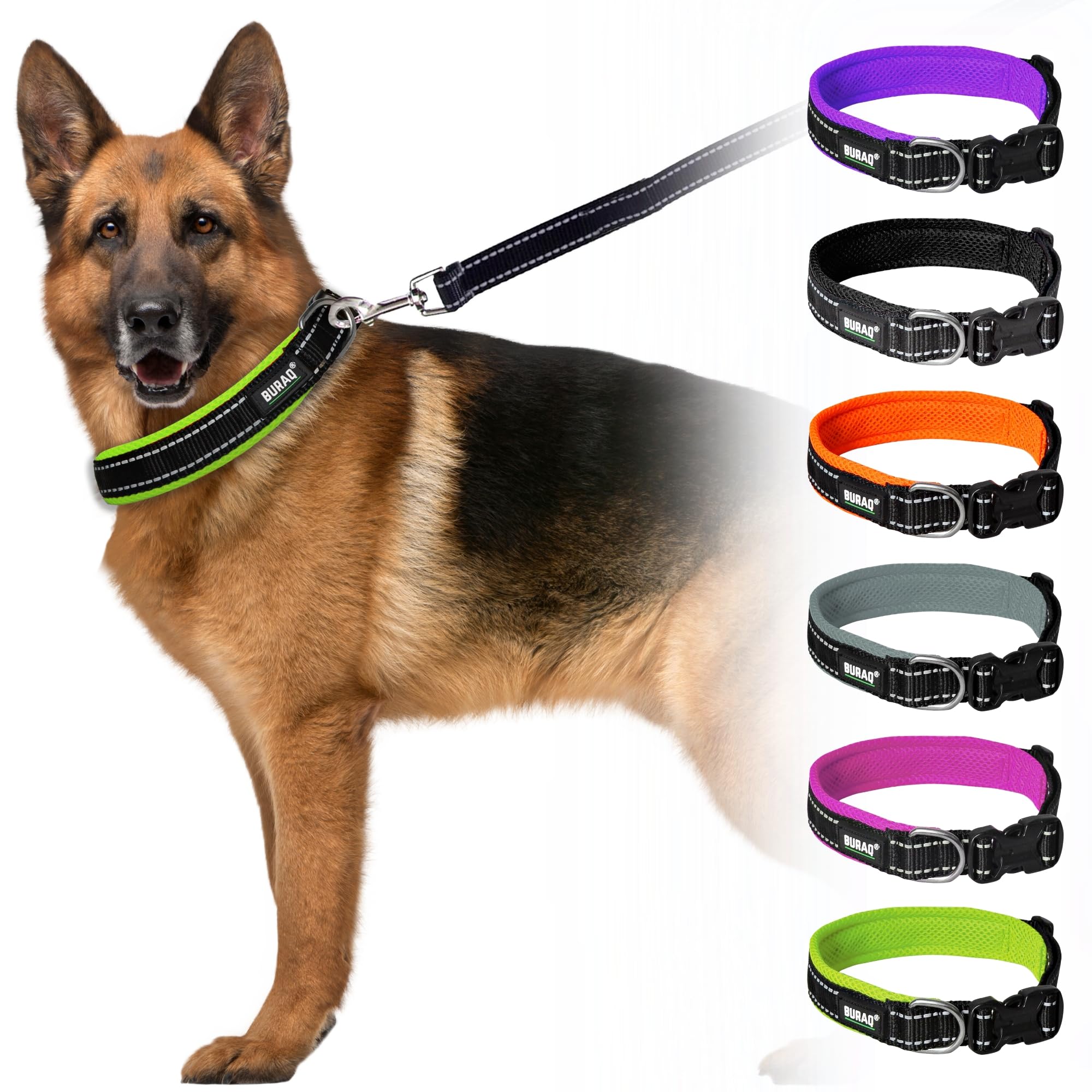 Buraq Reflective Padded Dog Collar with Leash - Feautures with Adjustable & Durable | Padded Dog Belt | Heavy Metal D Ring & Strong Breakaway Buckle | Reflective Strip | (Green) (B0CHYVMLSH) Amazon Price History, Amazon Price Tracker