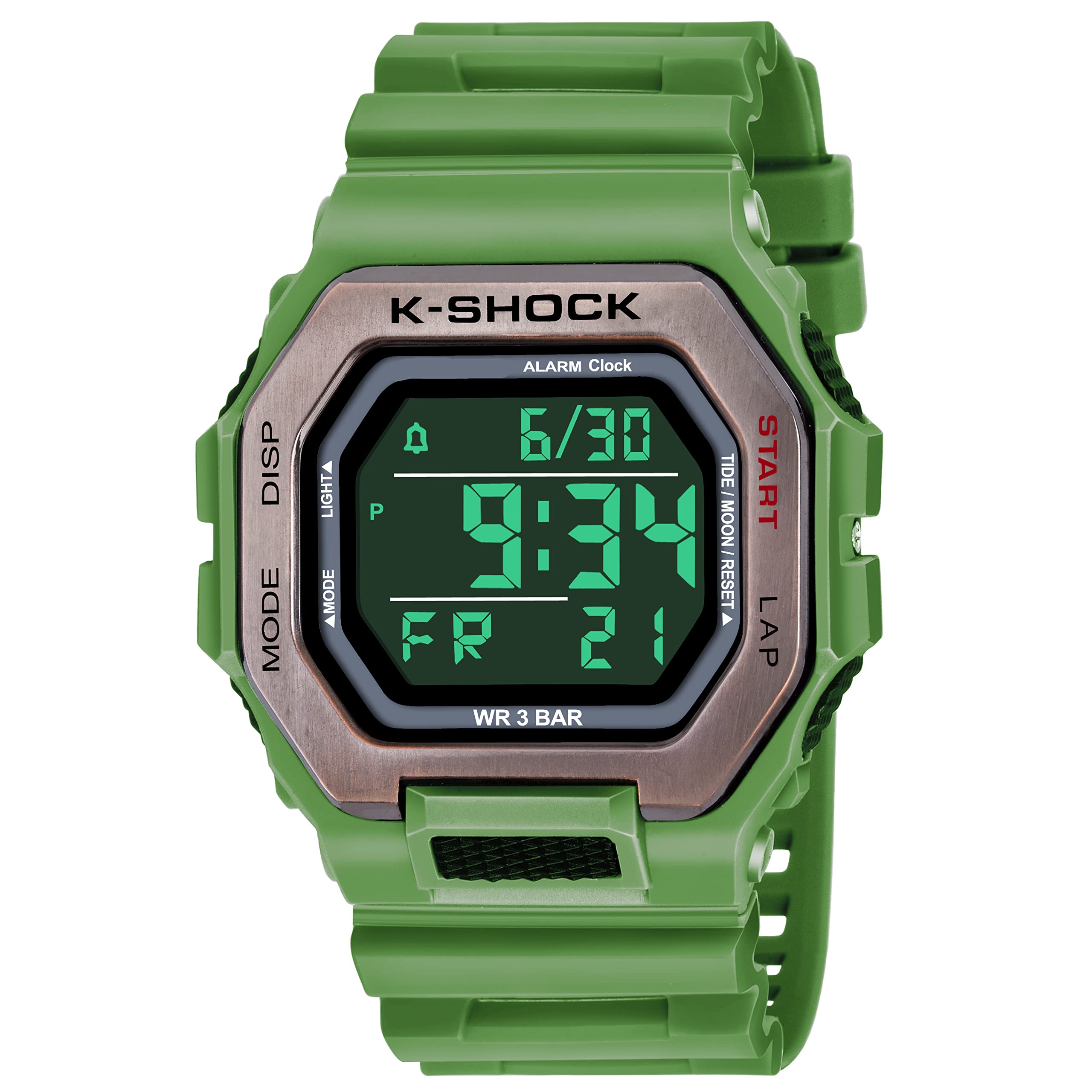 Shocknshop Silicone Sports Square Digital Black Dial Watch For Boys And Girls (Black Dial Green Strap) -W32, Green Band (B09RKFPWQ9) Amazon Price History, Amazon Price Tracker