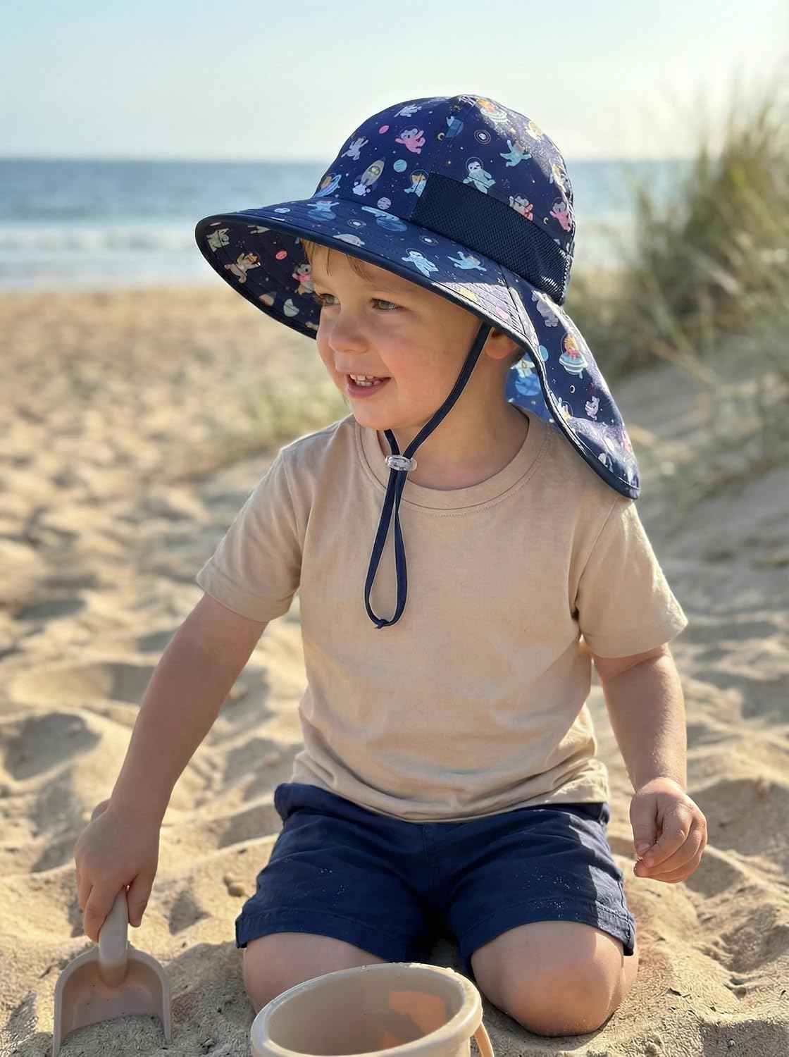 icolor Kids Sun Hat UPF50+ Sun Protection Bucket Hat Toddler Summer Beach Play Hats with Neck Flap for Girl Boy Ages 3~10 - Image 5