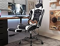 Vista 1 de Silla para juegos, silla giratoria de altura ajustable con reposacabezas y soporte lumbar de masaje, silla ergonómica de policarbonato
