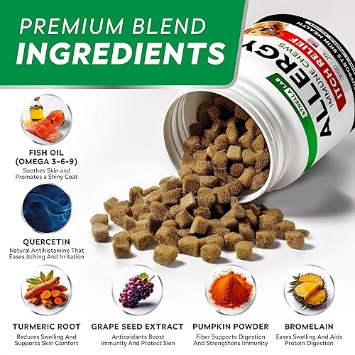 Miniatura 3 de StrellaLab Masticables para aliviar la alergia de los perros y antipicazón con Omega 3 ingredientes reales, sabor real! Suplemento inmunológico para