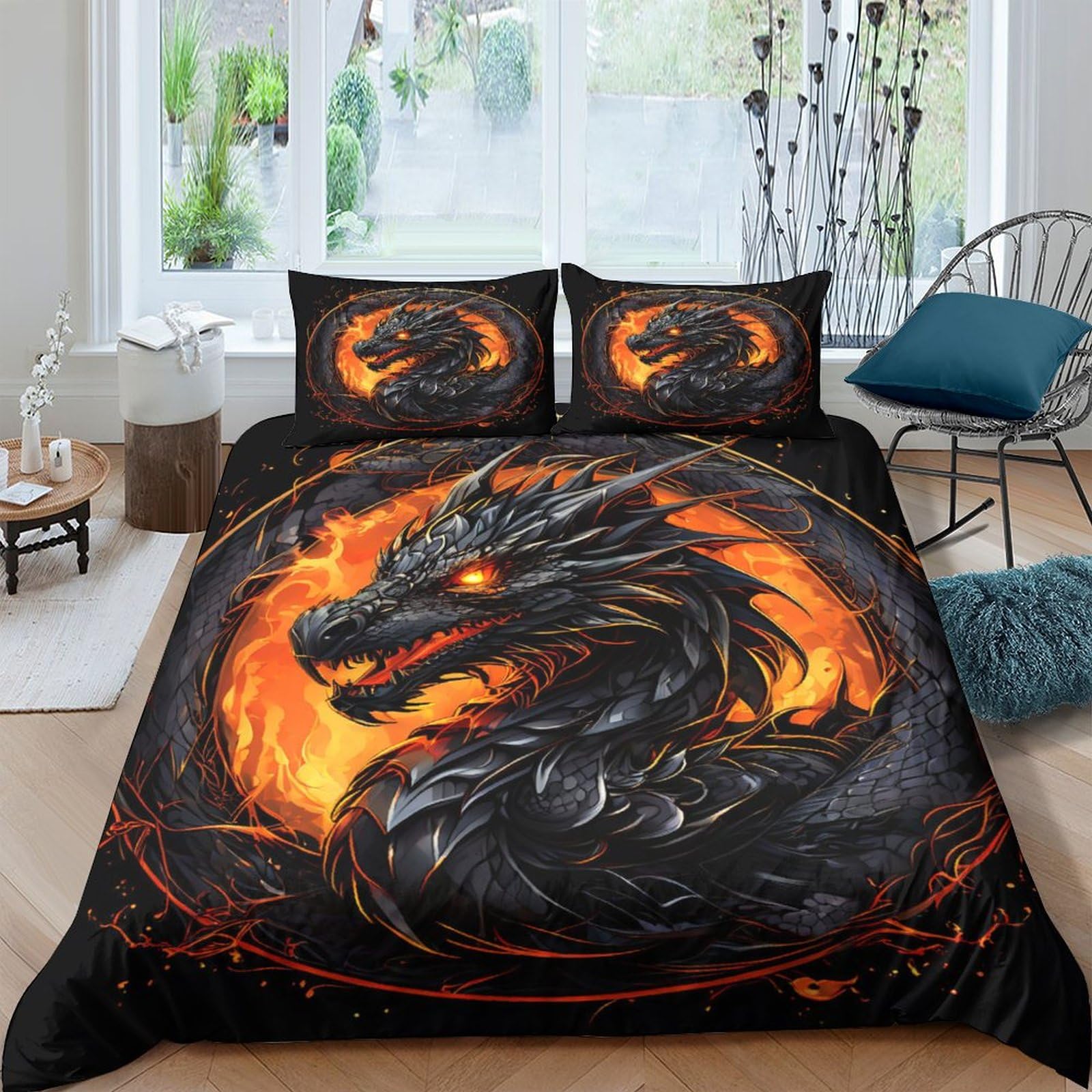 Qpirinmex Flying Dragon-8 Flying Dragon Duvet Cover Microfiber Bedding Set, 3D Print Quilt Cover With Pillowcases, 3 Pieces With Zipper Closure, Winter Soft Comforter Cover Double（200X200cm）