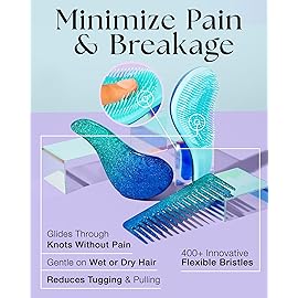 Lily England Detangler Brush & Comb Set - Lightweight Wide Tooth Detangling Tool for Women & Kids - Smooths Curly, Straight, Dry, Fine, & Thick Hair, Blue Glitter