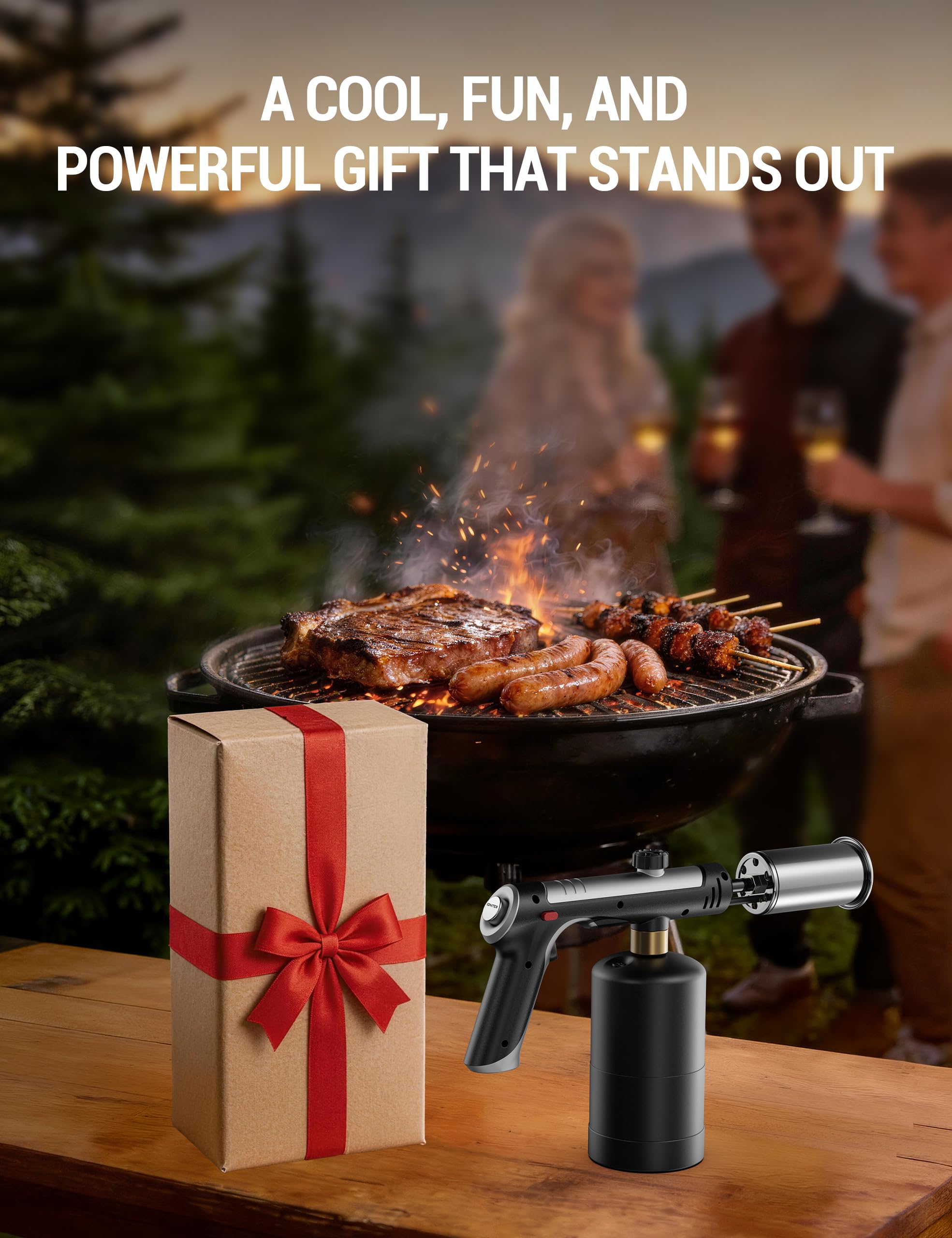 ThermoMaven Torche au propane avec feu One-Touch Max, pistolet de cuisson avec verrou de sécurité, briquet à charbon, lanceur de flamme, tête de torche de cuisine pour grill, sous vide, barbecue