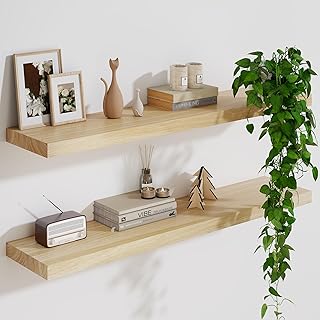 Solid Wood Floating Shelves For Wall, 36”W x 9”D x 1.56”H Large Wall She...