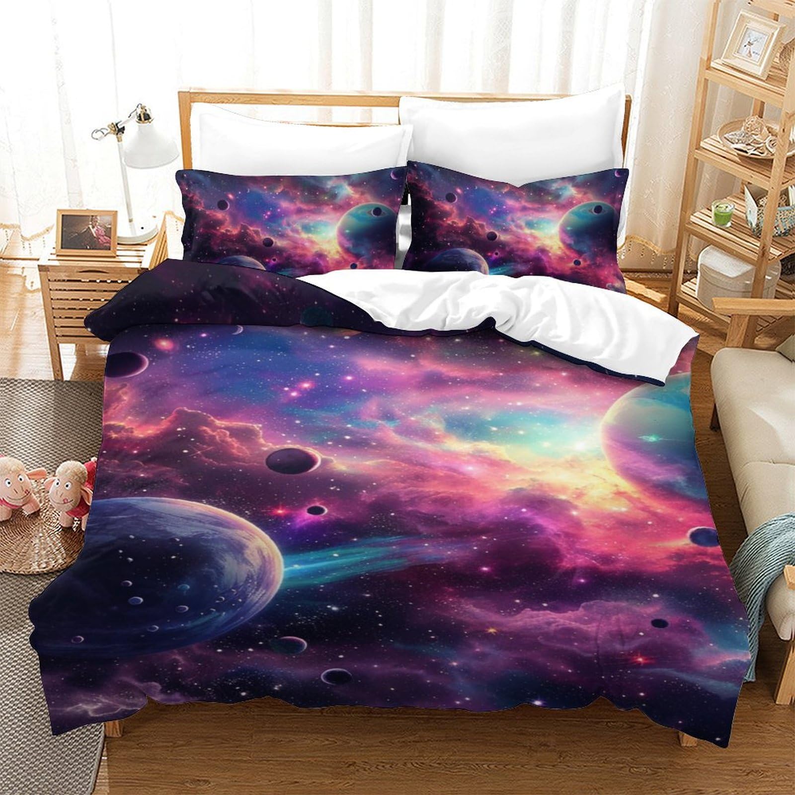 Housse de couette galaxie 140x200 anti-plis en microfibre ultra douce