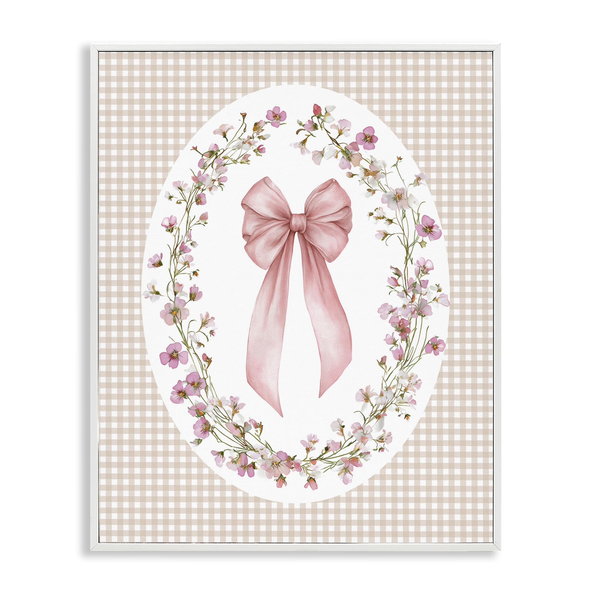 Stupell Industries Coastal White (Textured) 'Feminine Gingham Bow'| Framed Giclee Art