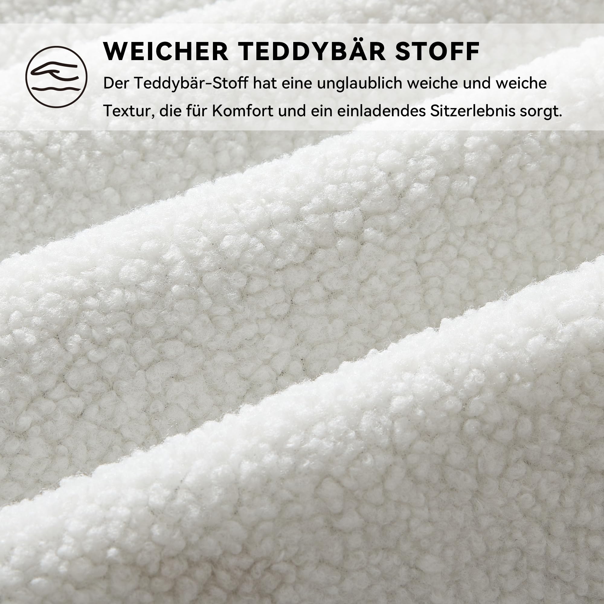 DEKKETO Teddy Schaukelstuhl mit Kopfstütze und Fußstütze, Schaukelsessel mit Hocker, Großer Stillstuhl mit Seitentasche, Relax Stillsessel Wohnzimmer, Weiß