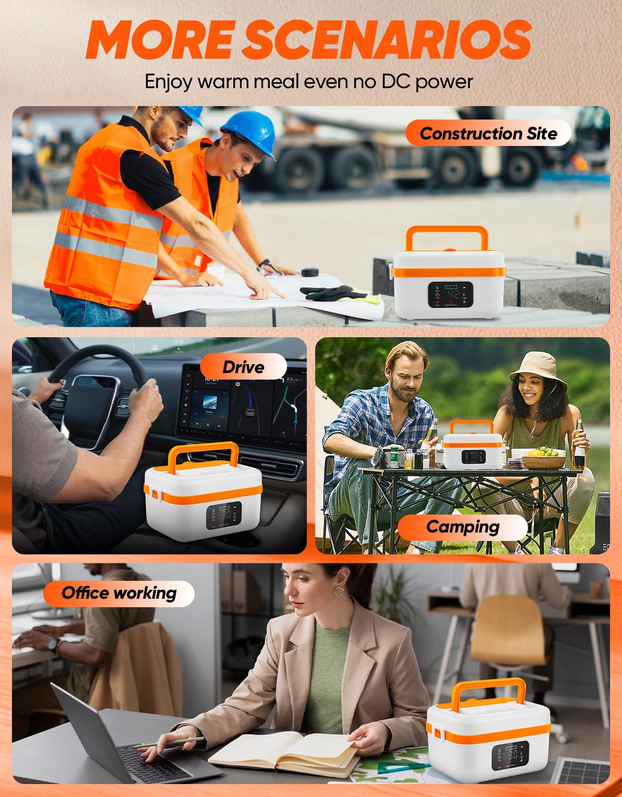 Fiambrera eléctrica inalámbrica, calentador de alimentos autocalentable, fiambreras a batería con recipiente de 1 litro, lonchera térmica recargable para hombres, mujeres, automóvil, camión 7