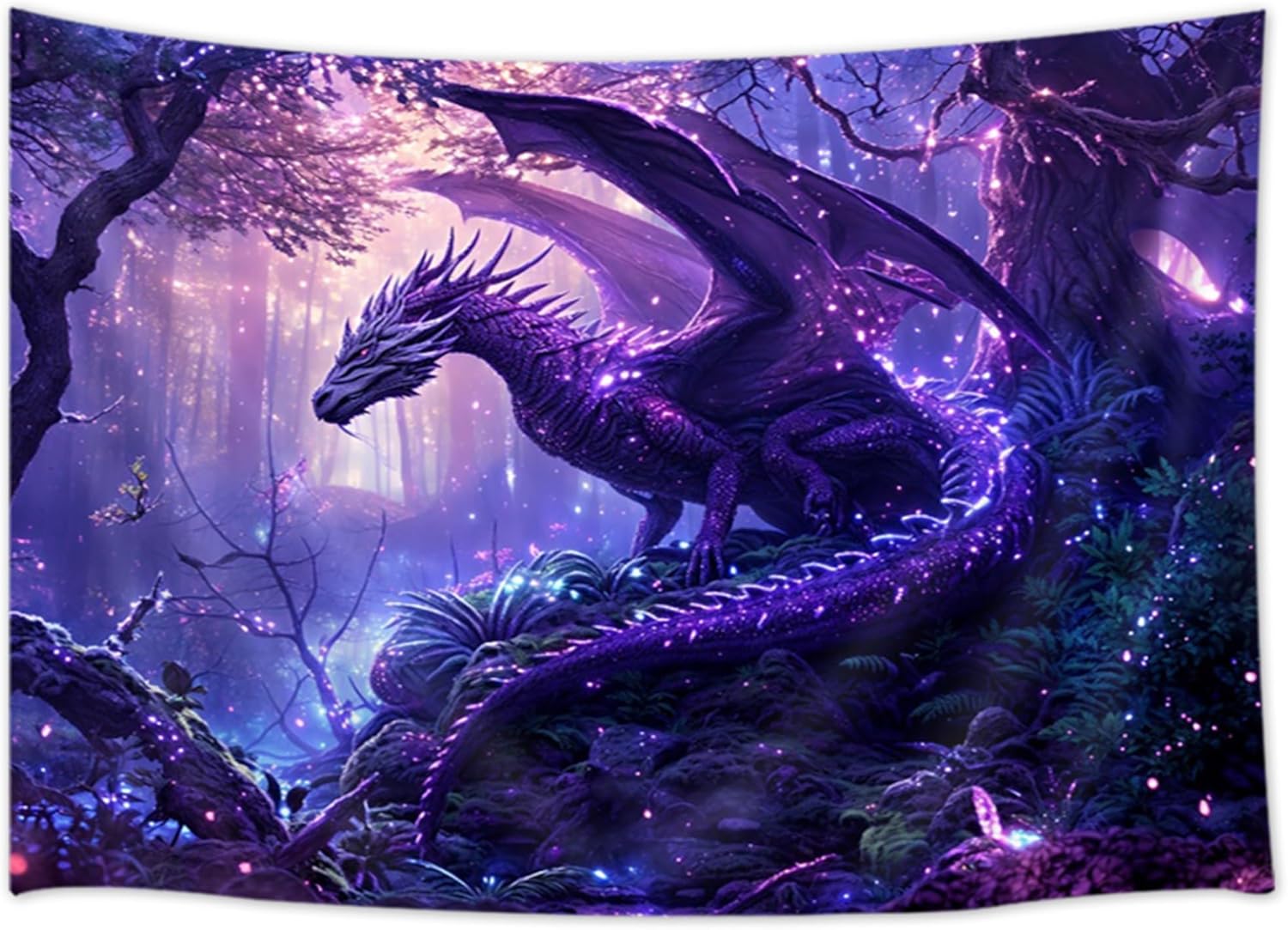 MERCHR Purple Dragon Tapestry Medieval Fantasy Animal Cool Tapestry Wall Hanging for Bedroom Aesthetic, Psychedelic Magic Forest Tree Tapestries for Living Room Dorm Decor 60x40 Inch
