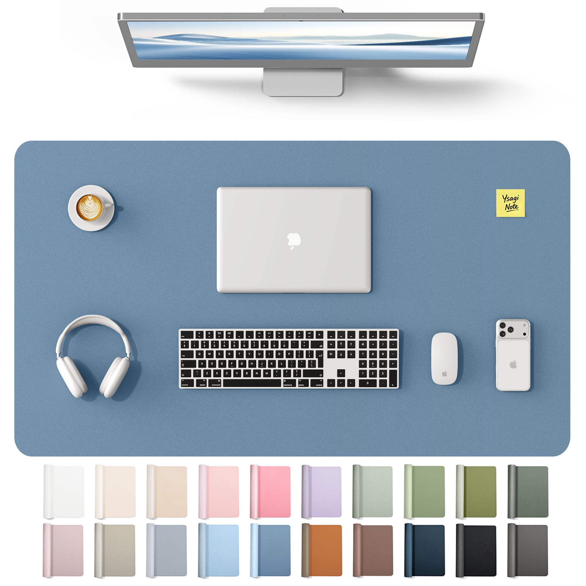YSAGi Leather Desk Protector, Office Mat, Large Mouse Mat, Non-Slip PU Leather Blotter, Laptop Desk Mat, Waterproof Writing Pad for Office and Home(Blue, 40" x 24") Blue 40" x 24"