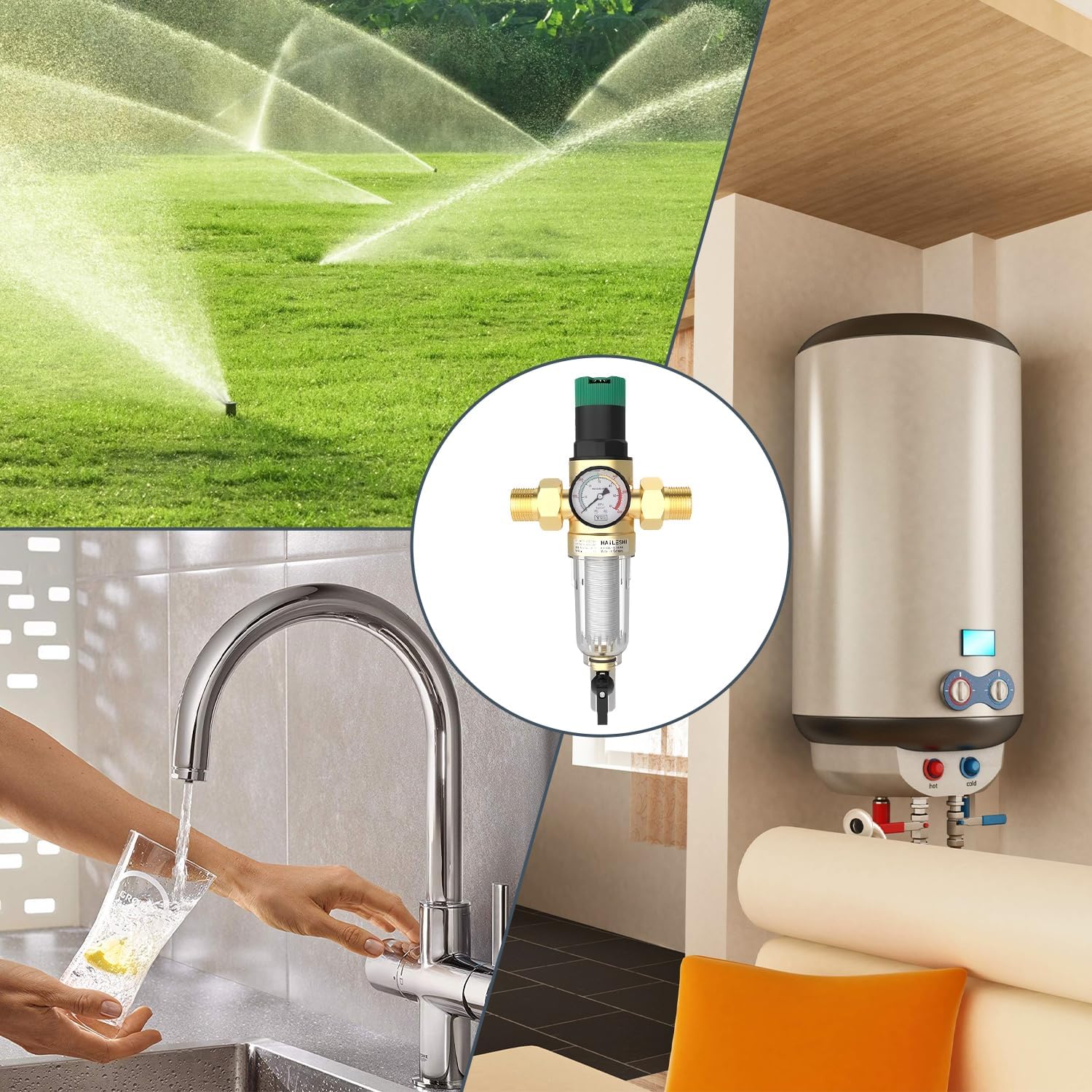 1/2 Pollici Regolabile Riduttore di Pressione Acqua, DN 15 Ottone Addensato Riduttore Pressione Acqua, Regolatore di Pressione Acqua Con Filtro e Manometro Adatto per Residenze, Edifici e Fabbriche