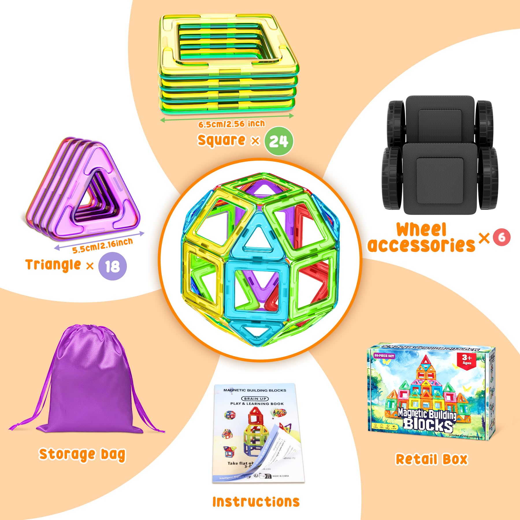 COOLJOYA Costruzioni Magnetiche, Costruzioni Magnetiche per Bambini 3 Anni, Giochi per Bambini Giochi Montessori per Ragazzi e Ragazze di 3 4 5 6 7 8 annii, 50 Pezzi Blocchi Magnetici