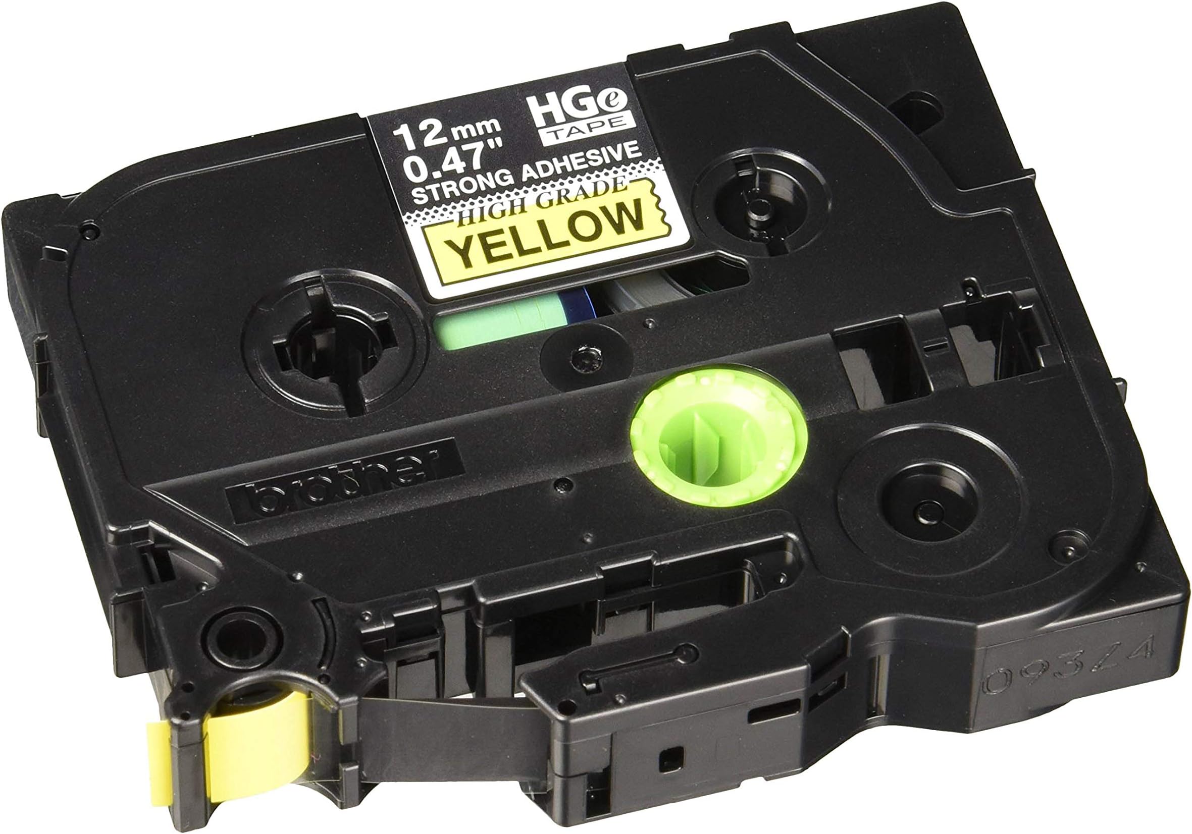 Brother Genuine P-touch, HGE-S631 5 Pack Tape (HGES6315PK) 0.47" (12mm) x 26.2ft (8m) Extra Strength Adhesive, Black on Yellow, Indoor / Outdoor Use, Extreme Temps, Chemical and Moisture Resistant