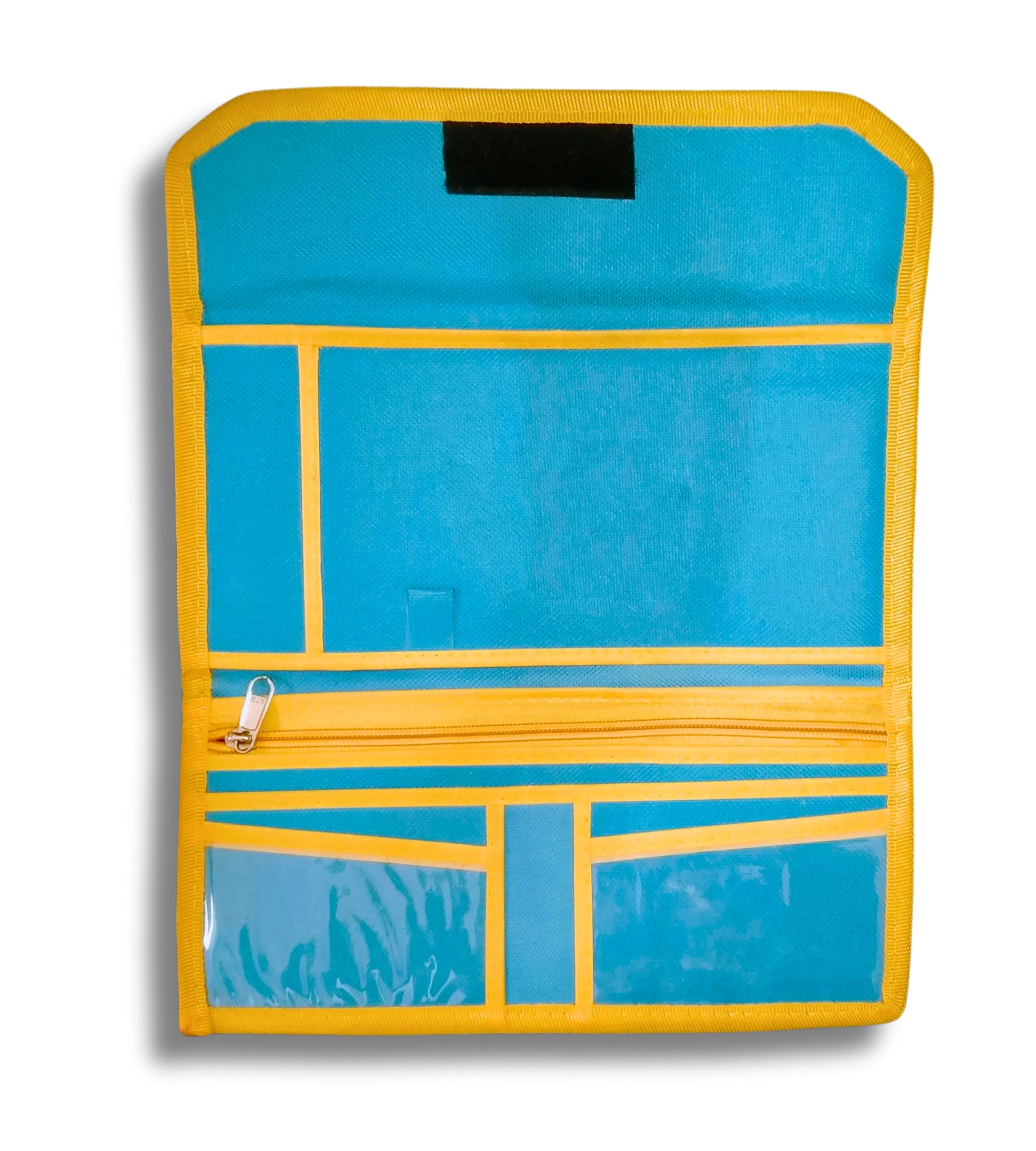 AVYRDO Slim Cheque Book Holder with 10 Compartments, Multiple Card Slots, Blending of Jute & Nylon (Blue and Yellow) 1