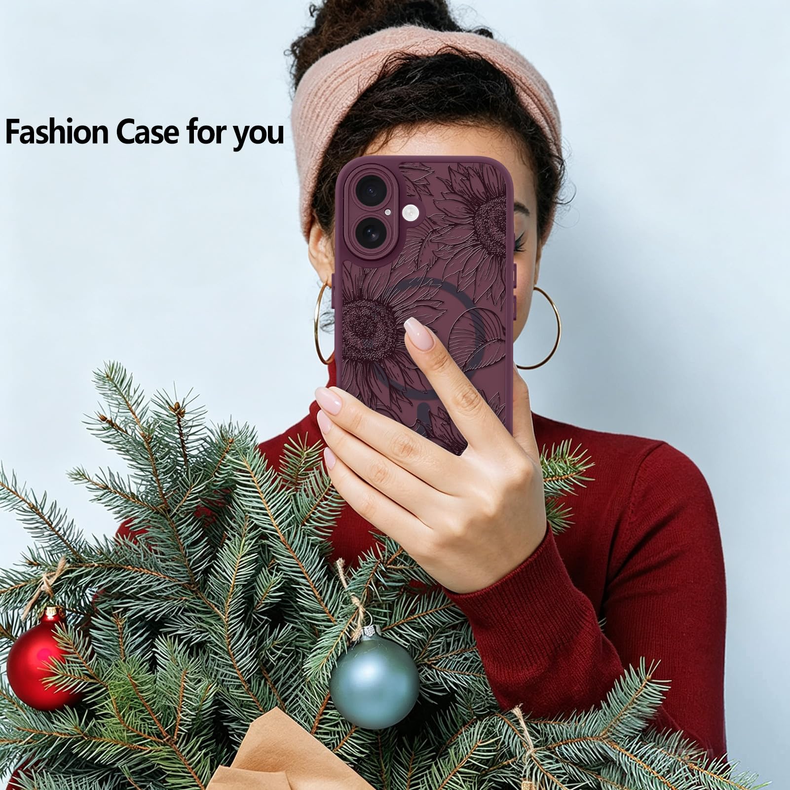 Fiyart Custodia magnetica per iPhone 16 Plus con fiori floreali, girasole