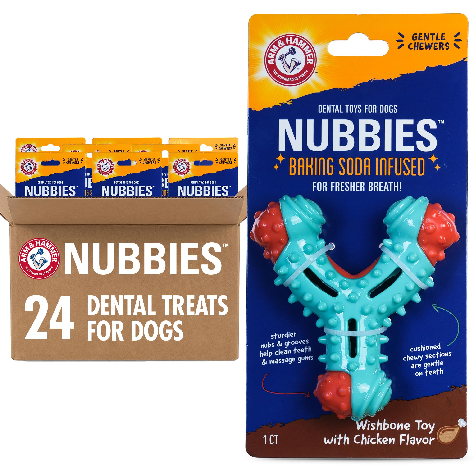 Arm & Hammer Nubbies Wishbone Dental Dog Chew Toy, Chicken Flavor, 24-Pk
