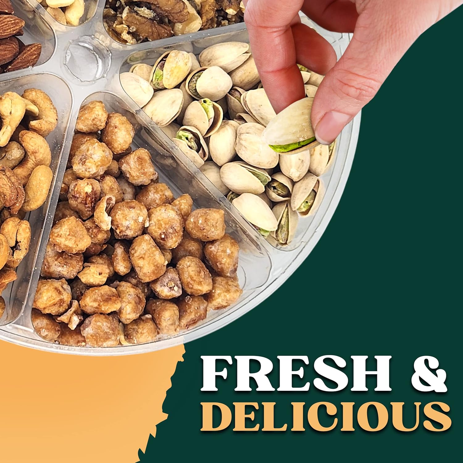 Easter Nuts gift Basket Platter With a Variety of Freshly Roasted Nuts - Beautifully Packaged Gift for Birthday, Sympathy Basket. (6 Sectional Ultimate)