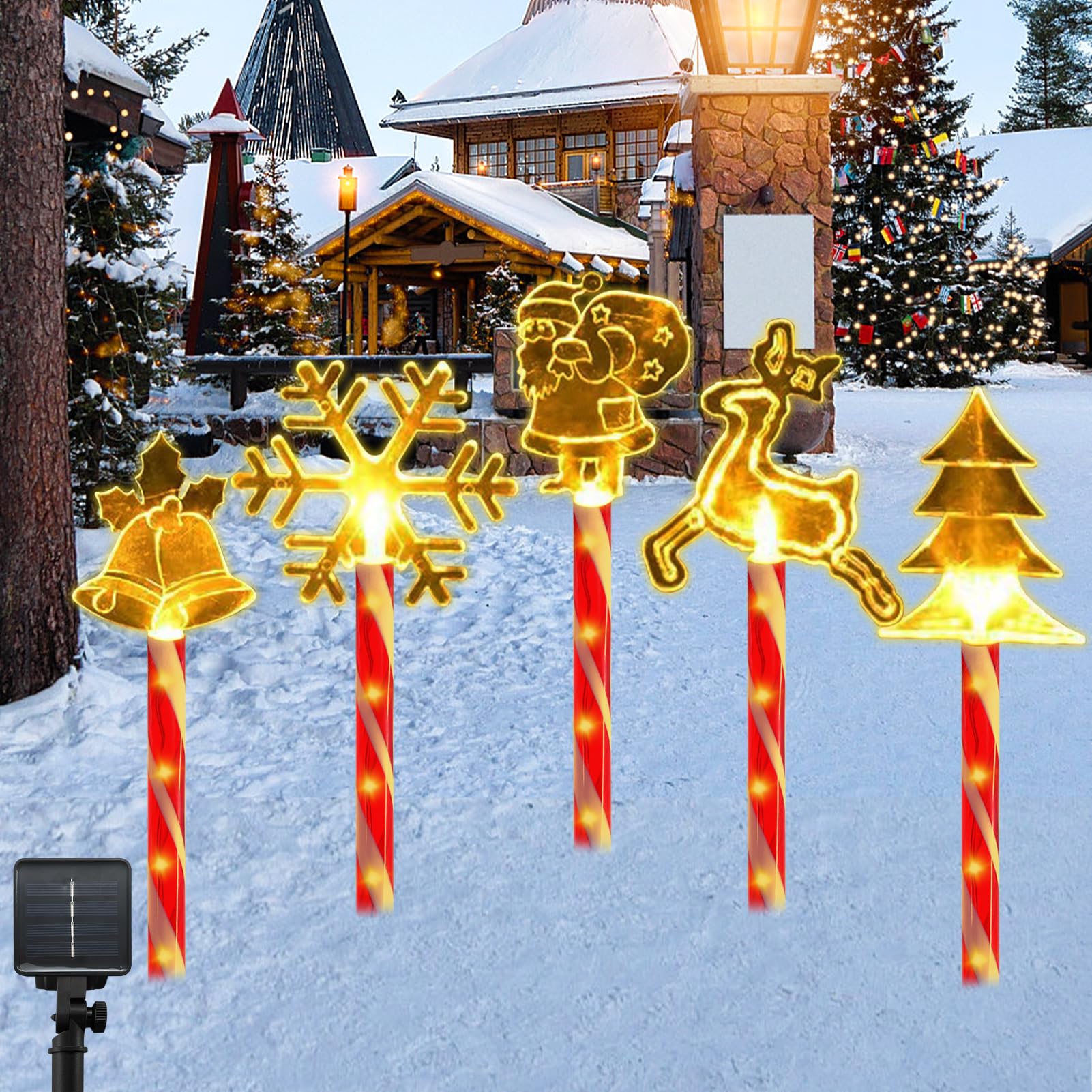 Lets Joy Luces de Navidad Exterior Solares, Juego de 5 Lámparas Solares para Exterior, Luces LED para Jardín, Navidad Luces Decorativas al Aire Libre, Navidad Fiestas Camino Trasero